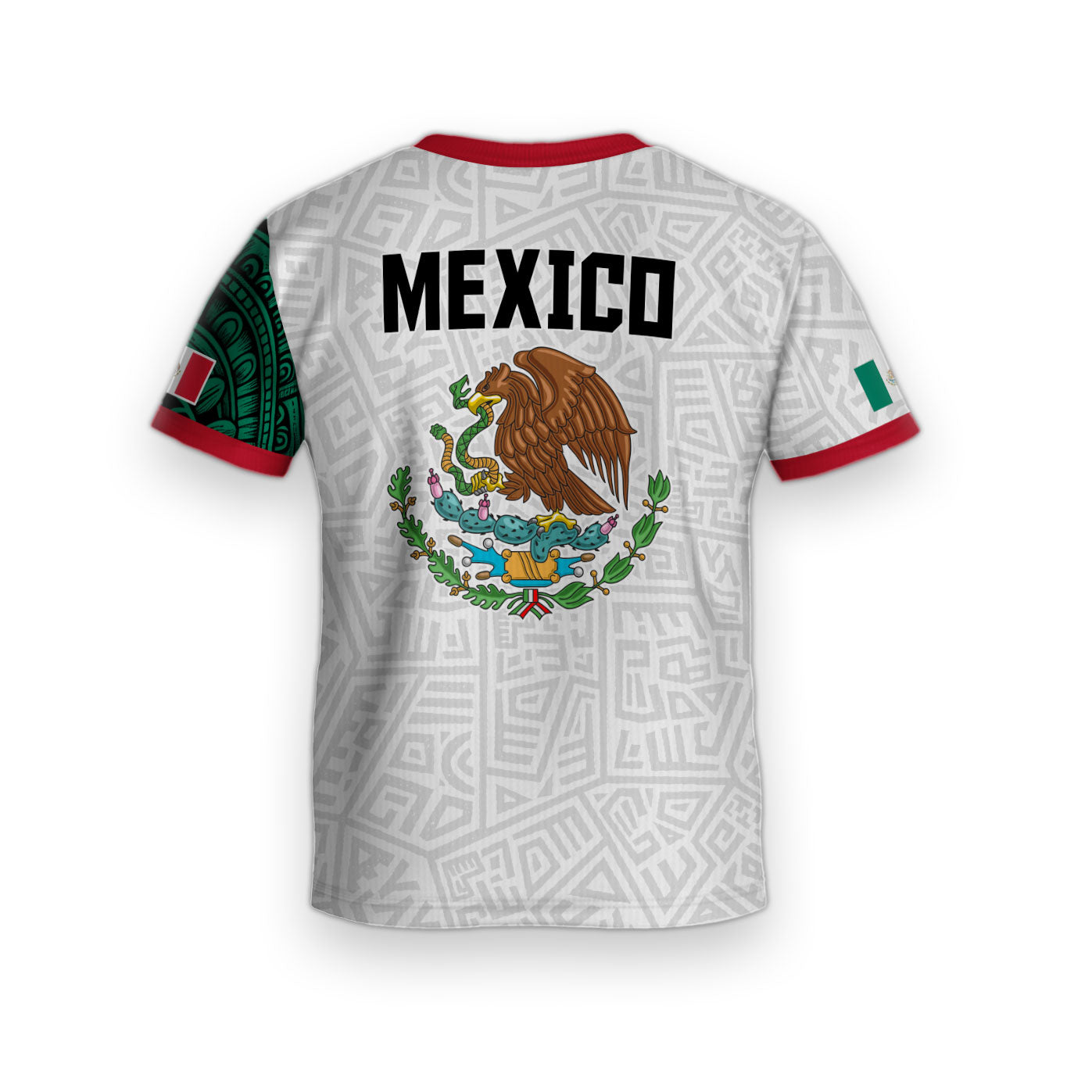 Mexico Kids White Green Aztec Pattern Flag Design Soccer Jersey