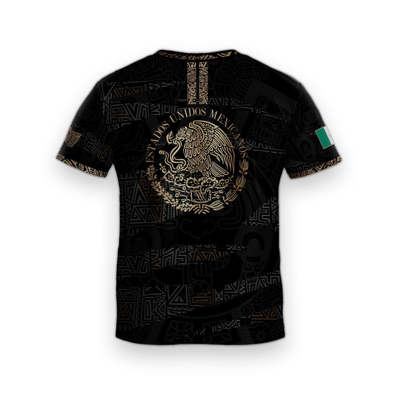 Mexico Kids Soccer Jersey Black Gold Aztec Pattern Crest Design