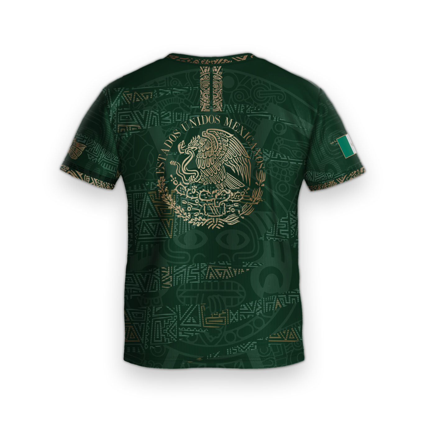 Mexico Kids Soccer Jersey Green Gold Aztec Pattern Crest Design Soccer Jersey
