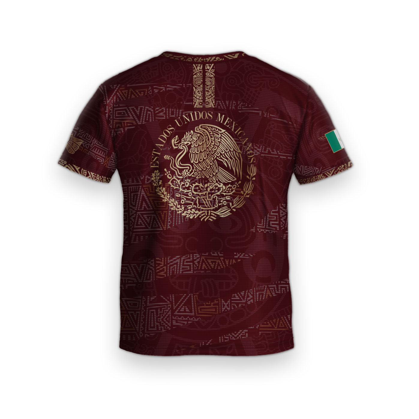 Mexico Kids Soccer Jersey Burgundy Gold Aztec Pattern Crest Design