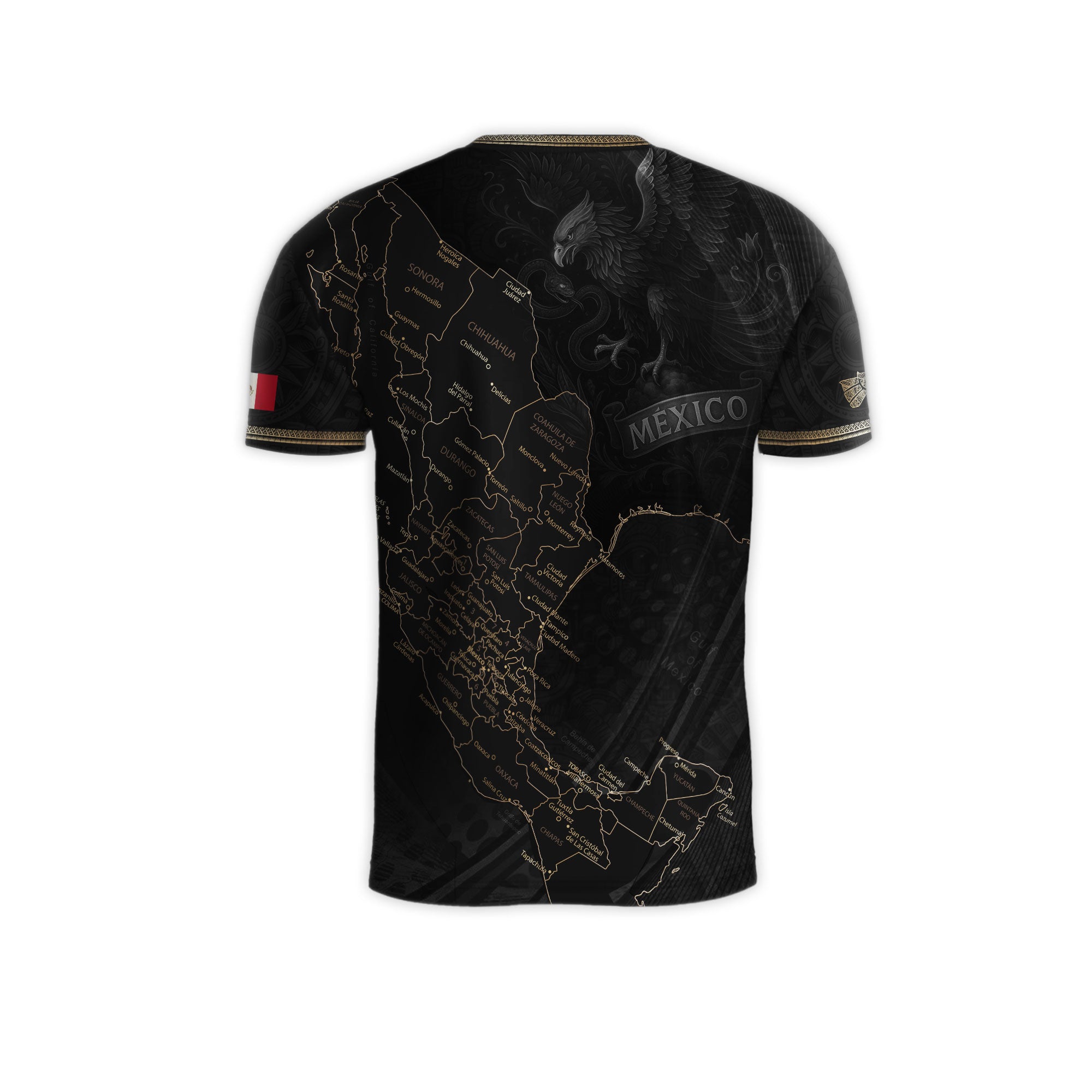 Mexico Black Soccer Jersey with Aztec Sunstone and Heritage Map Design