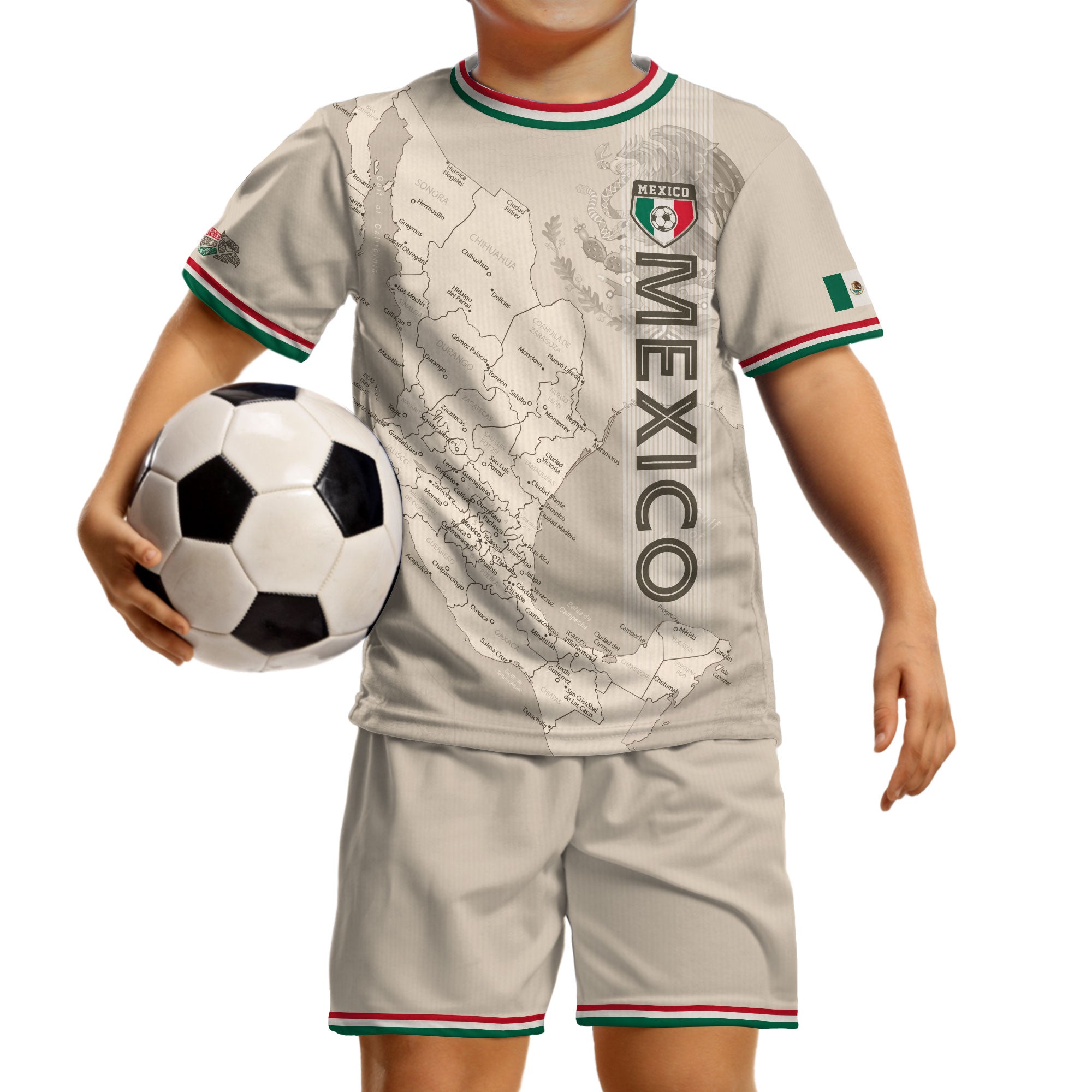 Mexico Soccer Jersey for Kids Beige Map Aztec Design