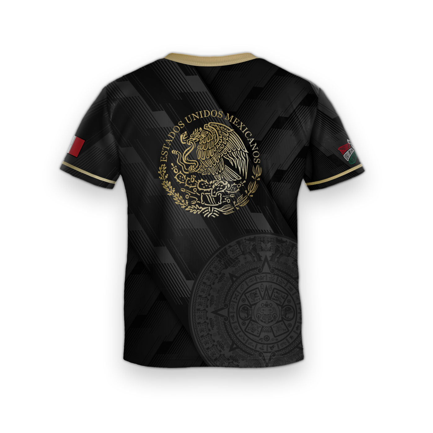 Mexico Kids Black Gold Aztec Calendar Crest Soccer Jersey