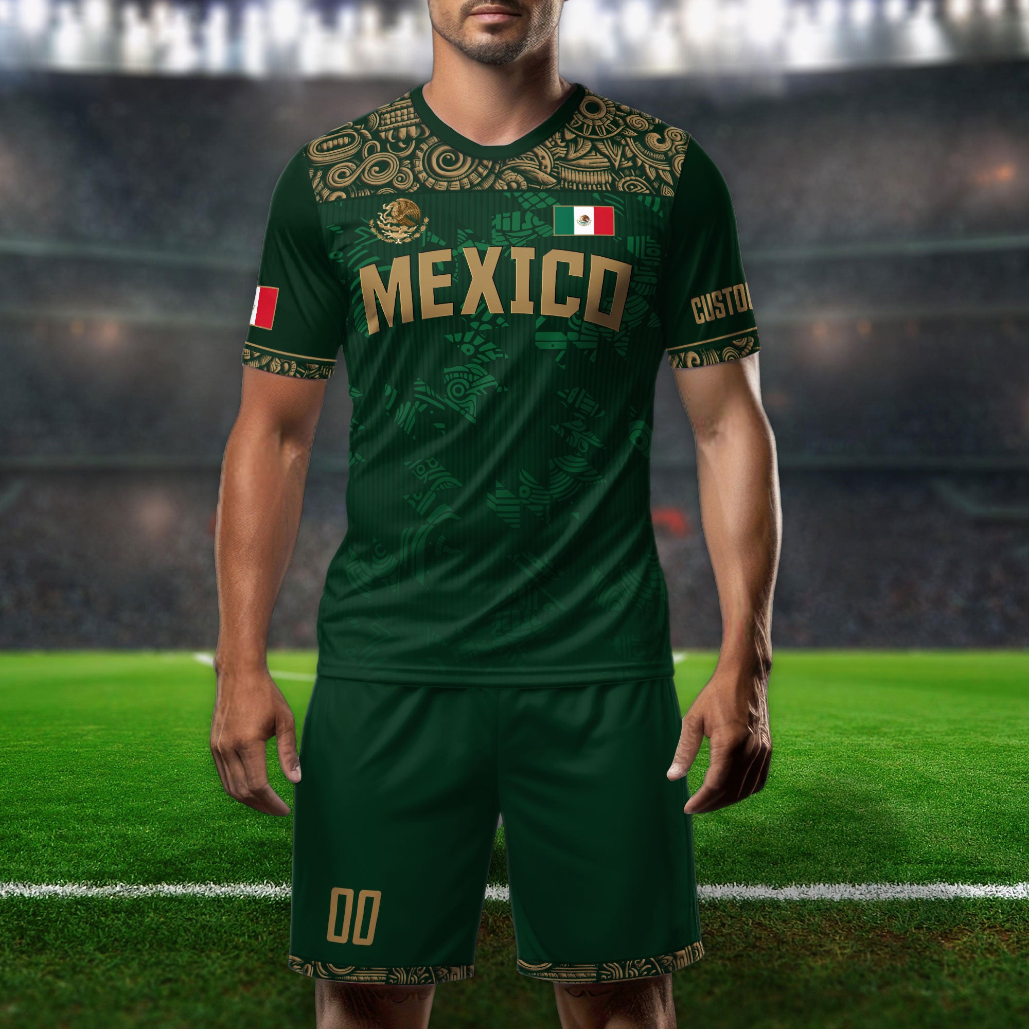 Custom Mexico Kids Soccer Jersey – Green Aztec Eagle Edition
