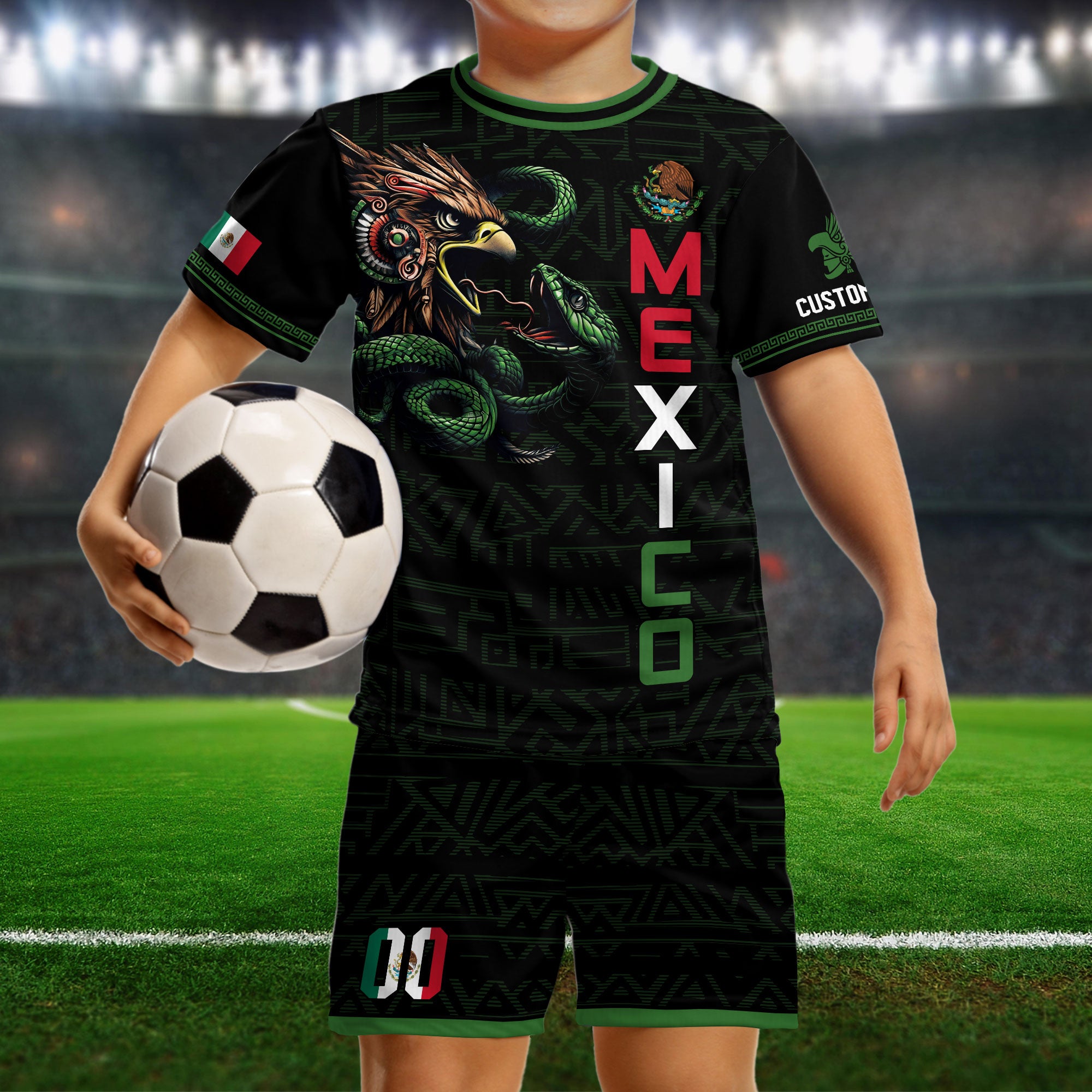 Custom Mexico Black Eagle and Snake Soccer Jersey