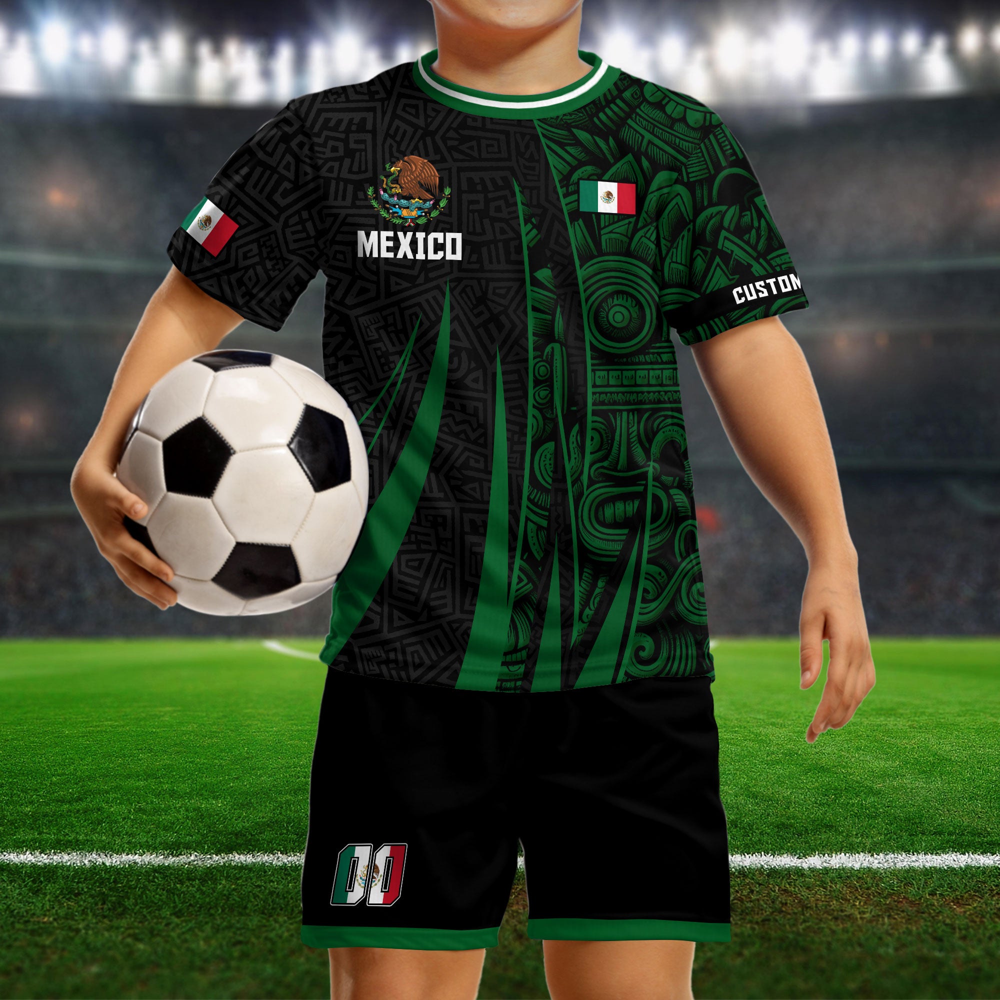 Custom Mexico Aztec Green Stripes Soccer Jersey