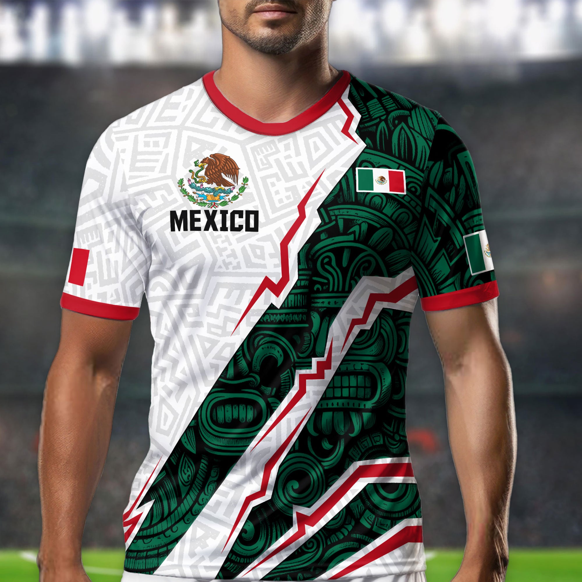 Mexico White Aztec Eagle Design Soccer Jersey