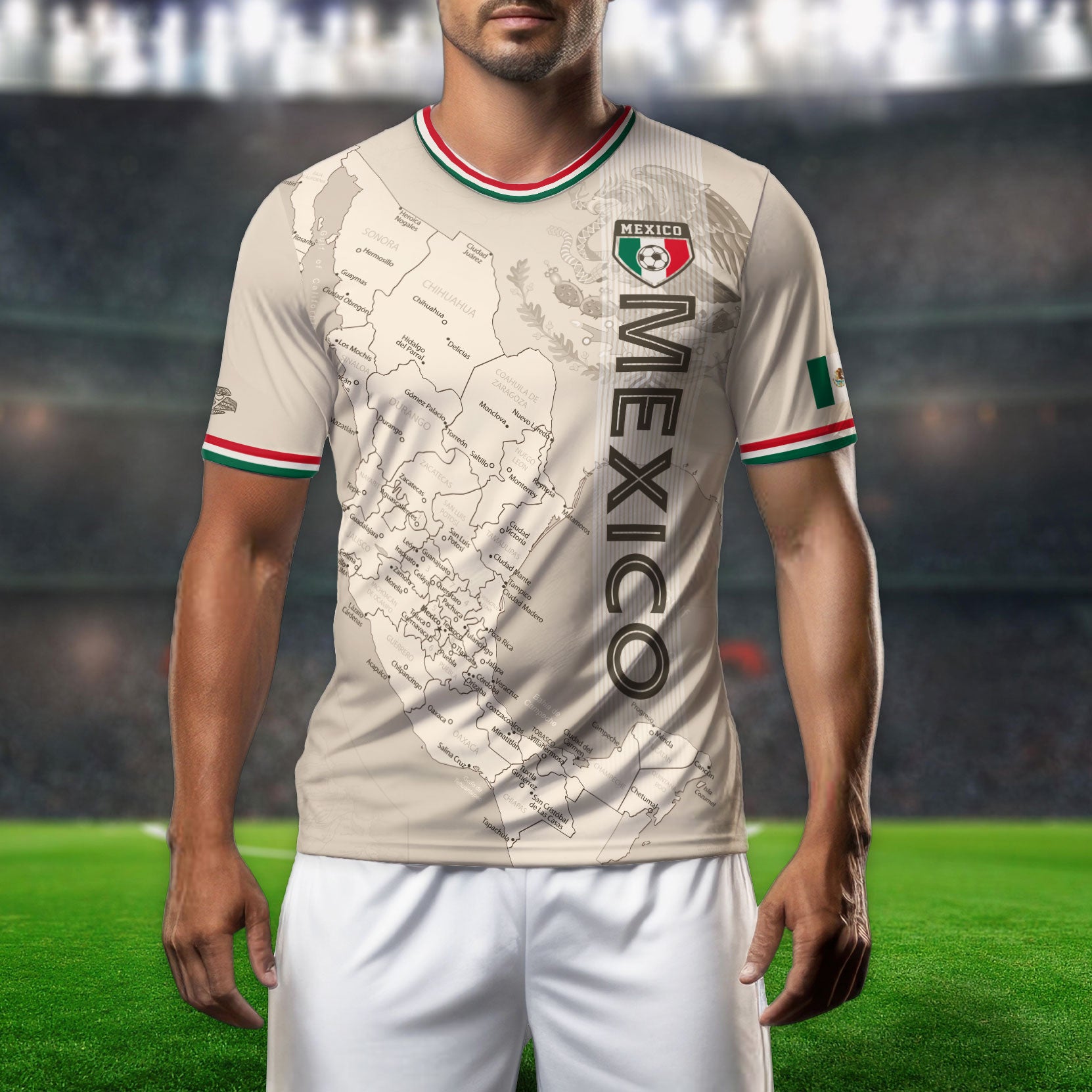 Beige Mexico Soccer Jersey with Map Inspired Design
