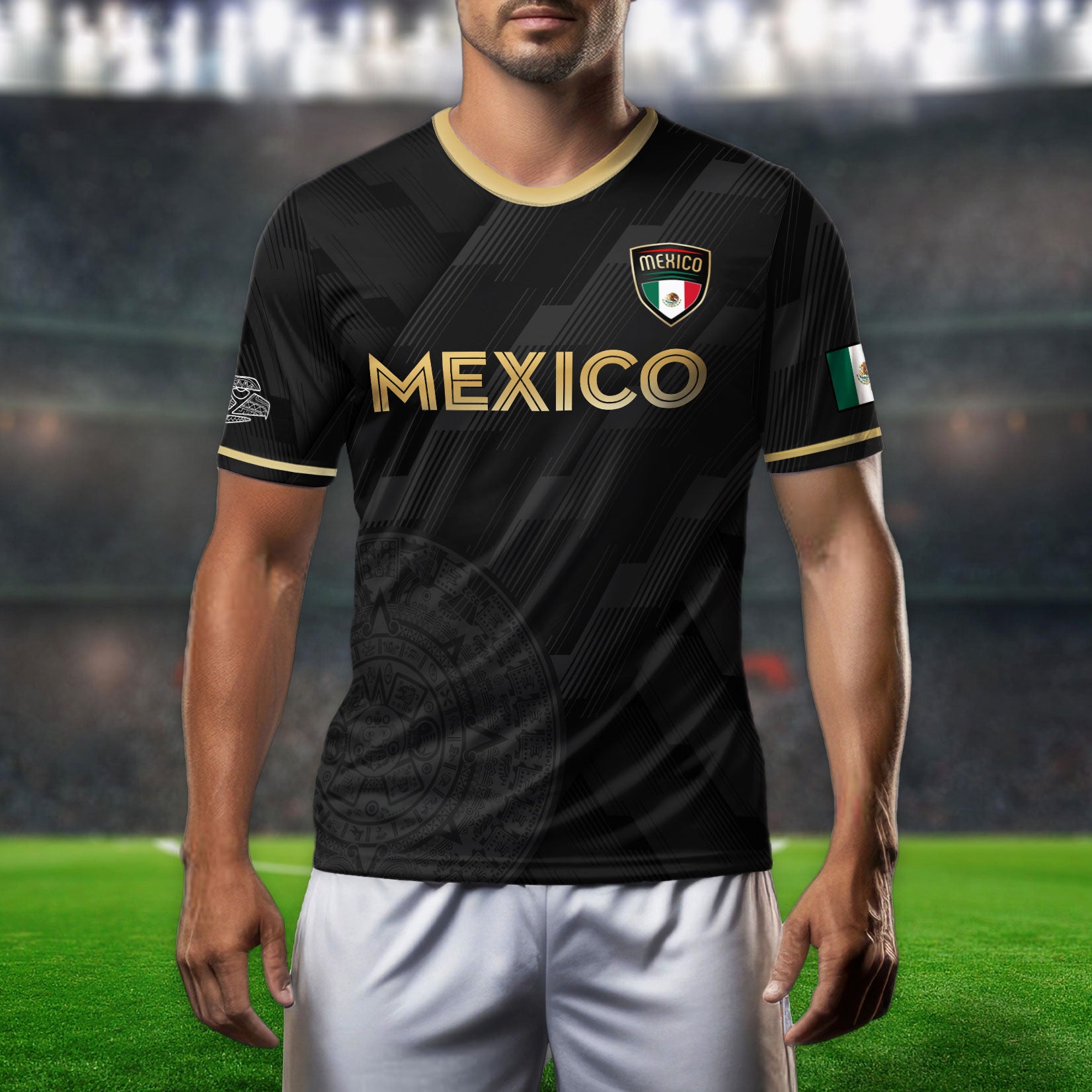 Mexico Soccer Jersey Black Style with Subtle Aztec Design