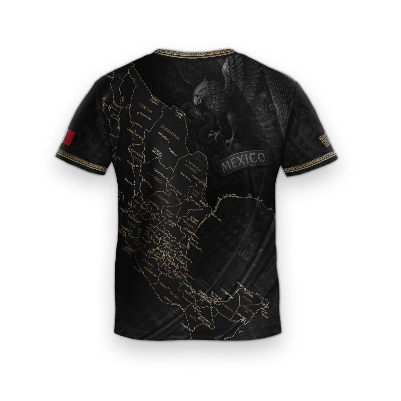 Mexico Kids Black Gold Map Aztec Pattern Soccer Jersey
