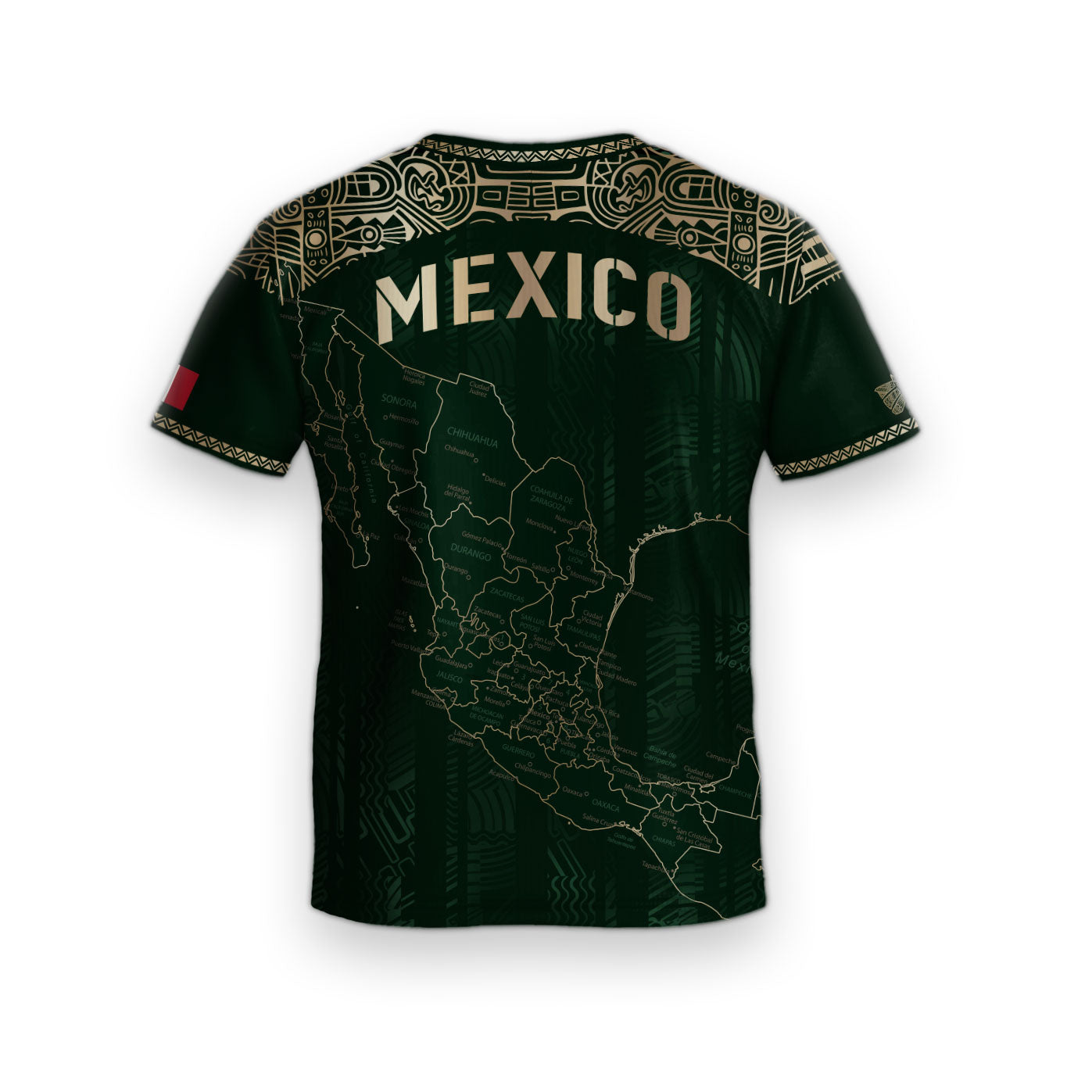 Soccer Jersey for Kids Mexico Green Gold Map Aztec Design