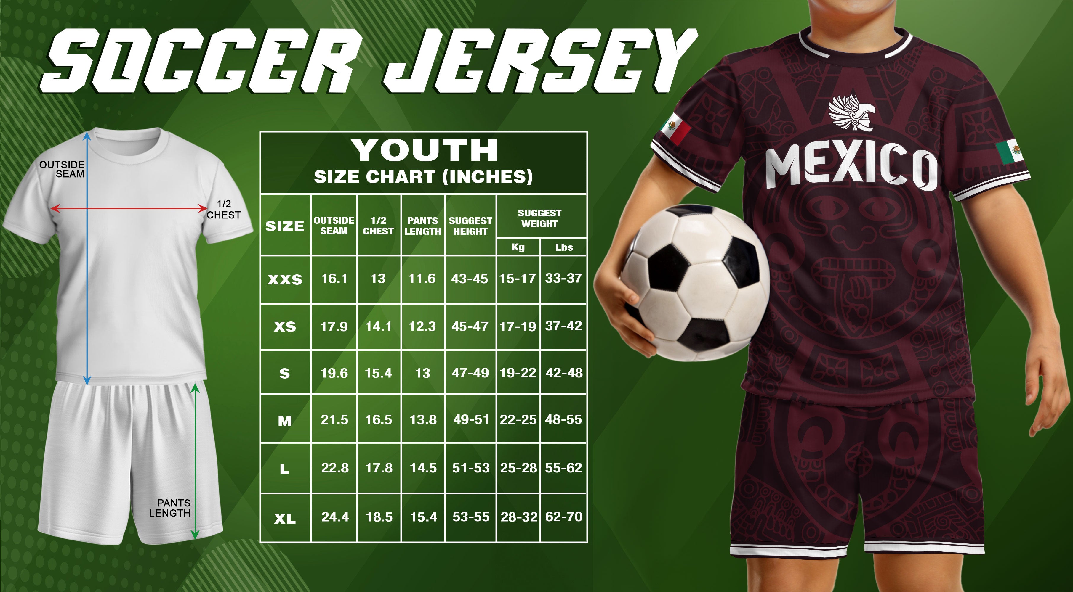 Mexico Kids Burgundy Aztec Pattern Crest Design Soccer Jersey