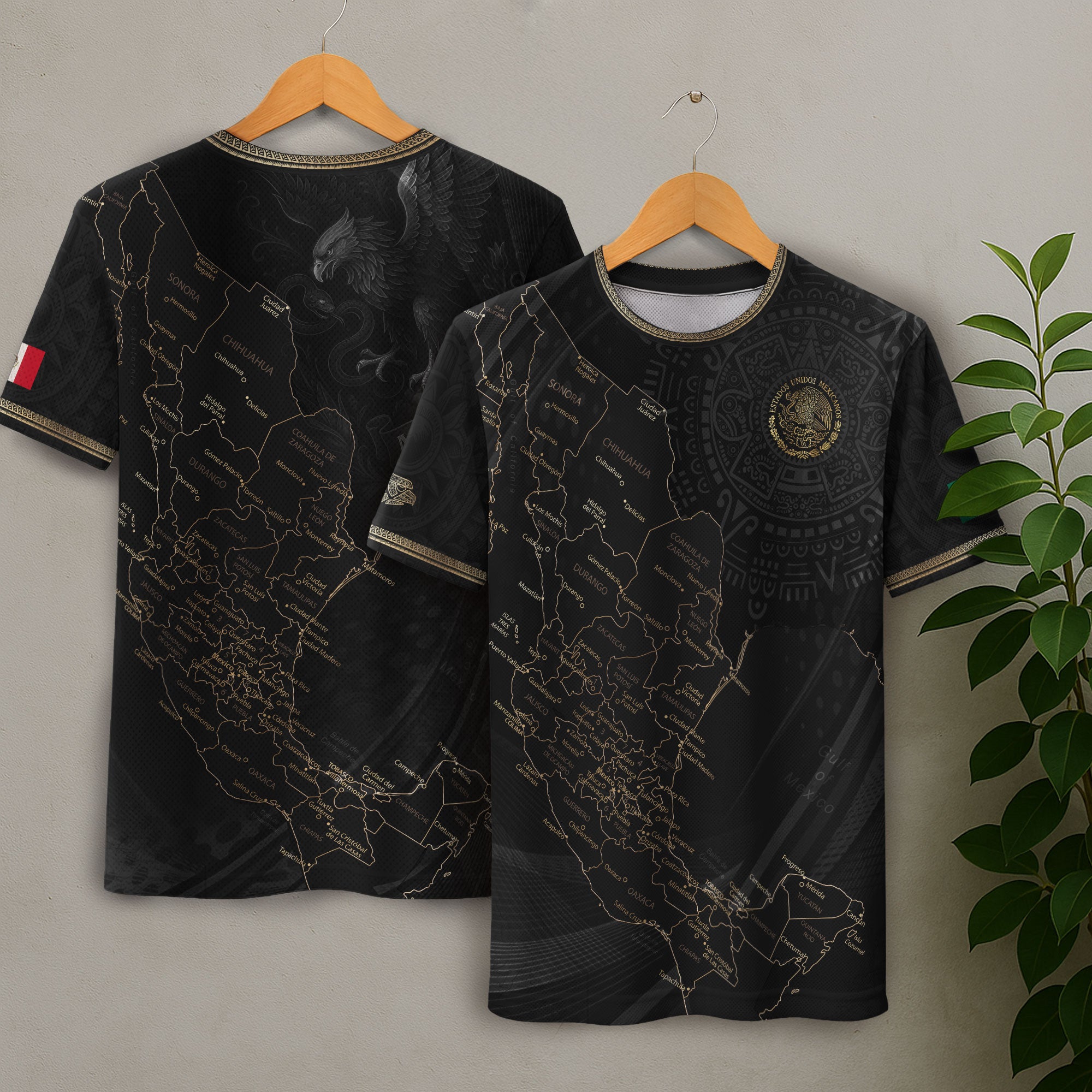 Mexico Black Soccer Jersey with Aztec Sunstone and Heritage Map Design
