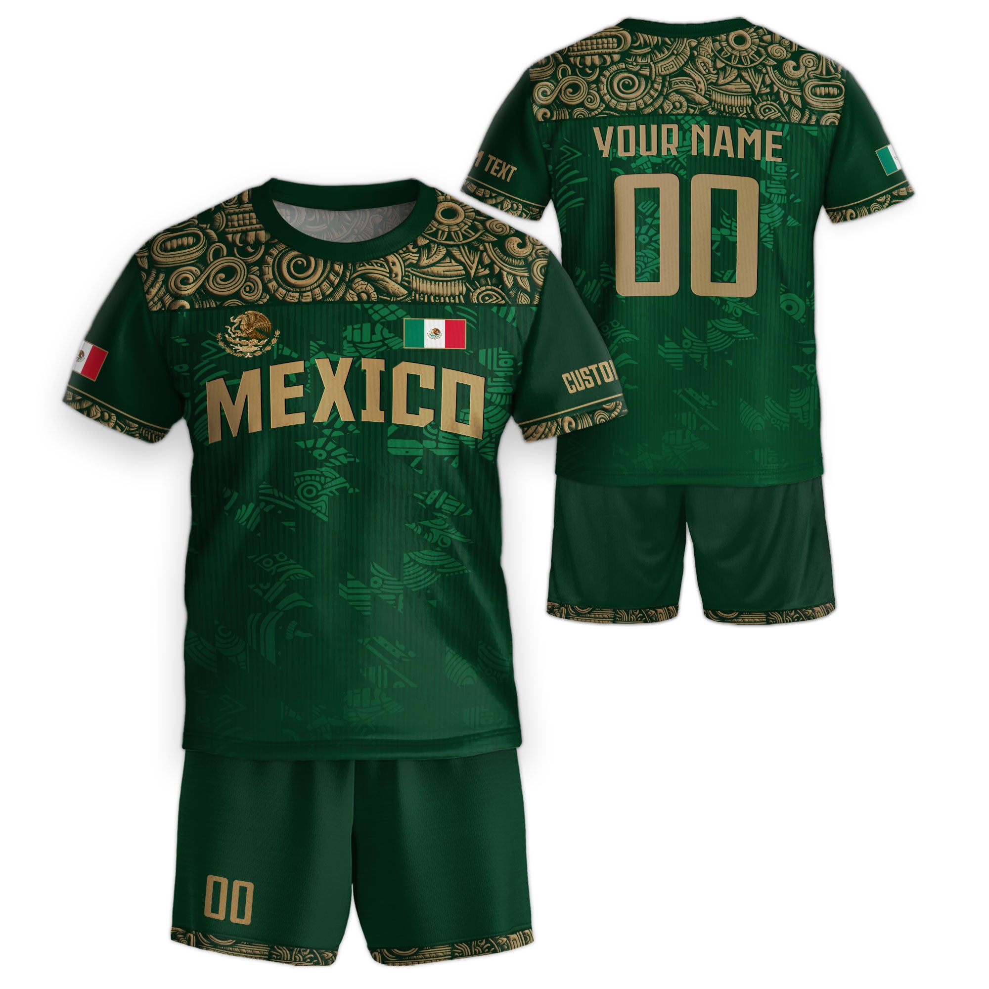 Custom Mexico Kids Soccer Jersey – Green Aztec Eagle Edition