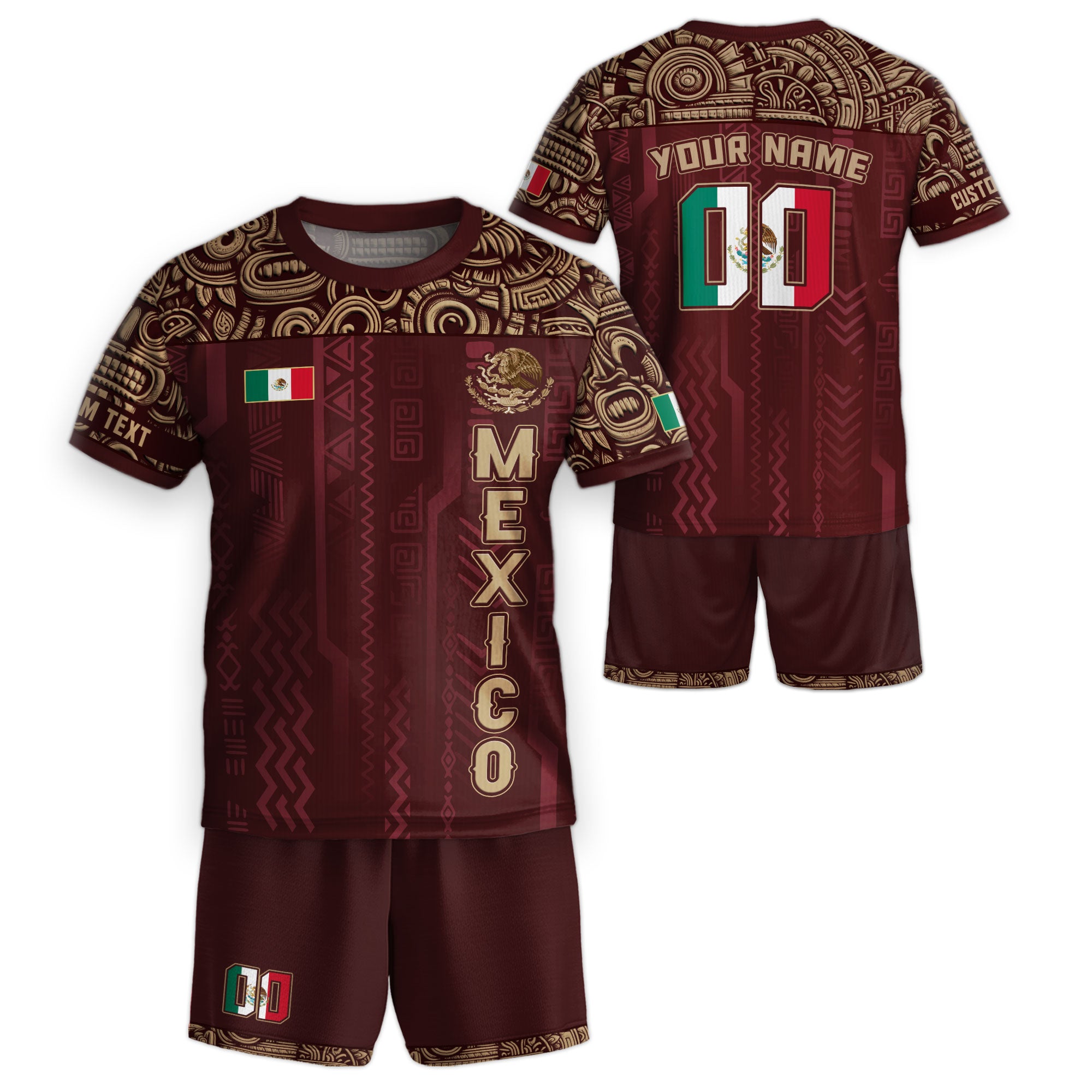 Custom Mexico Kids Soccer Jersey – Red Aztec Warrior Style