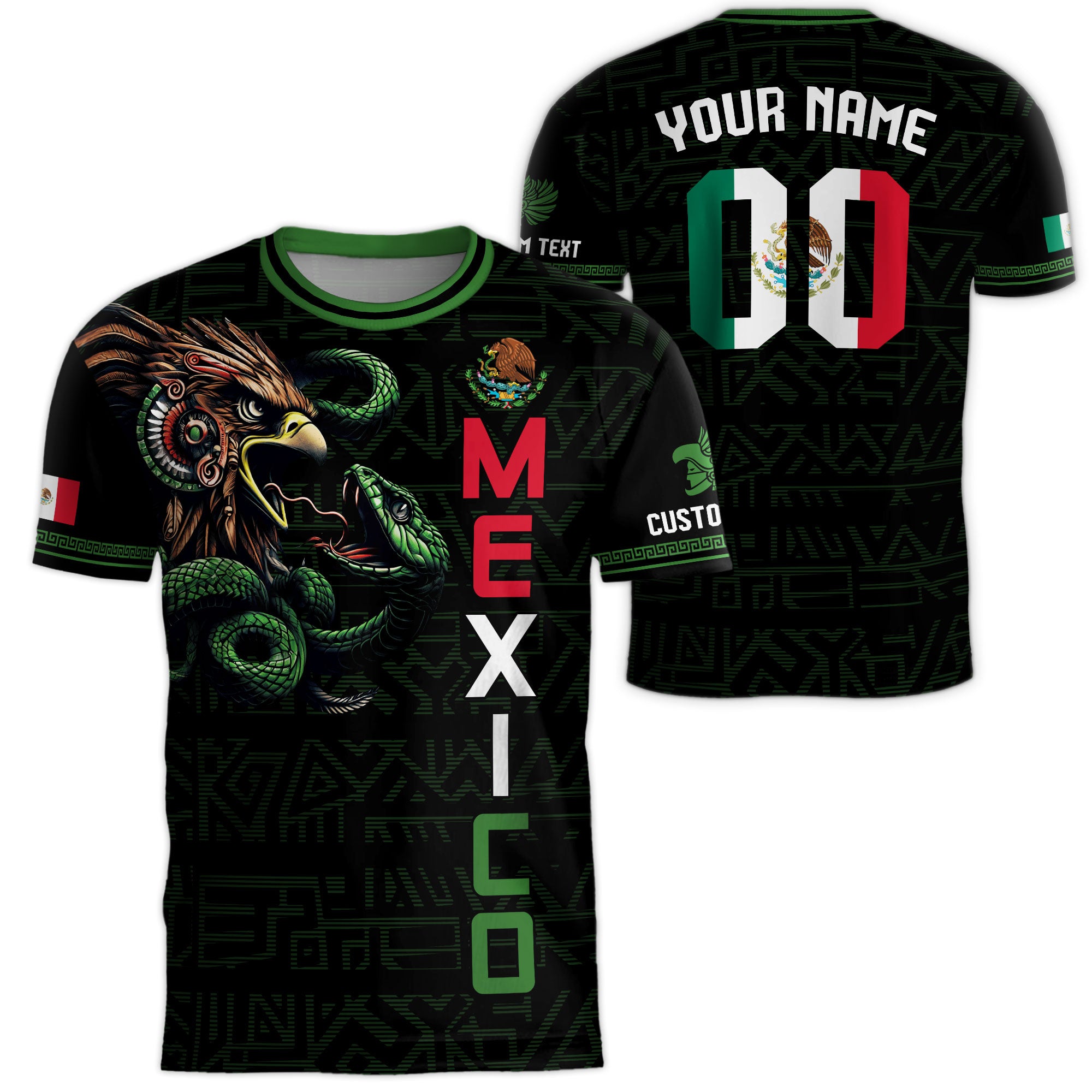 Custom Mexico Black Eagle and Snake Soccer Jersey
