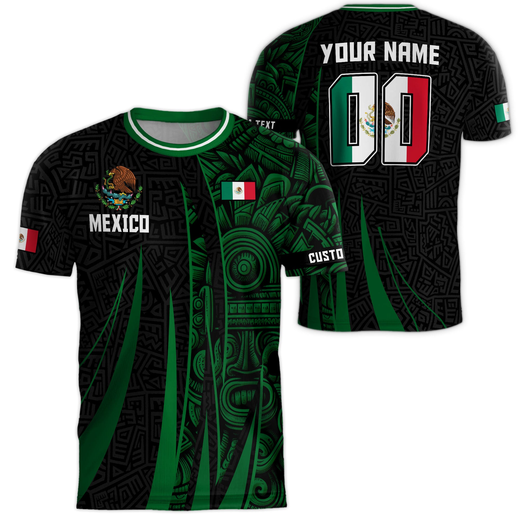 Custom Mexico Aztec Green Stripes Soccer Jersey