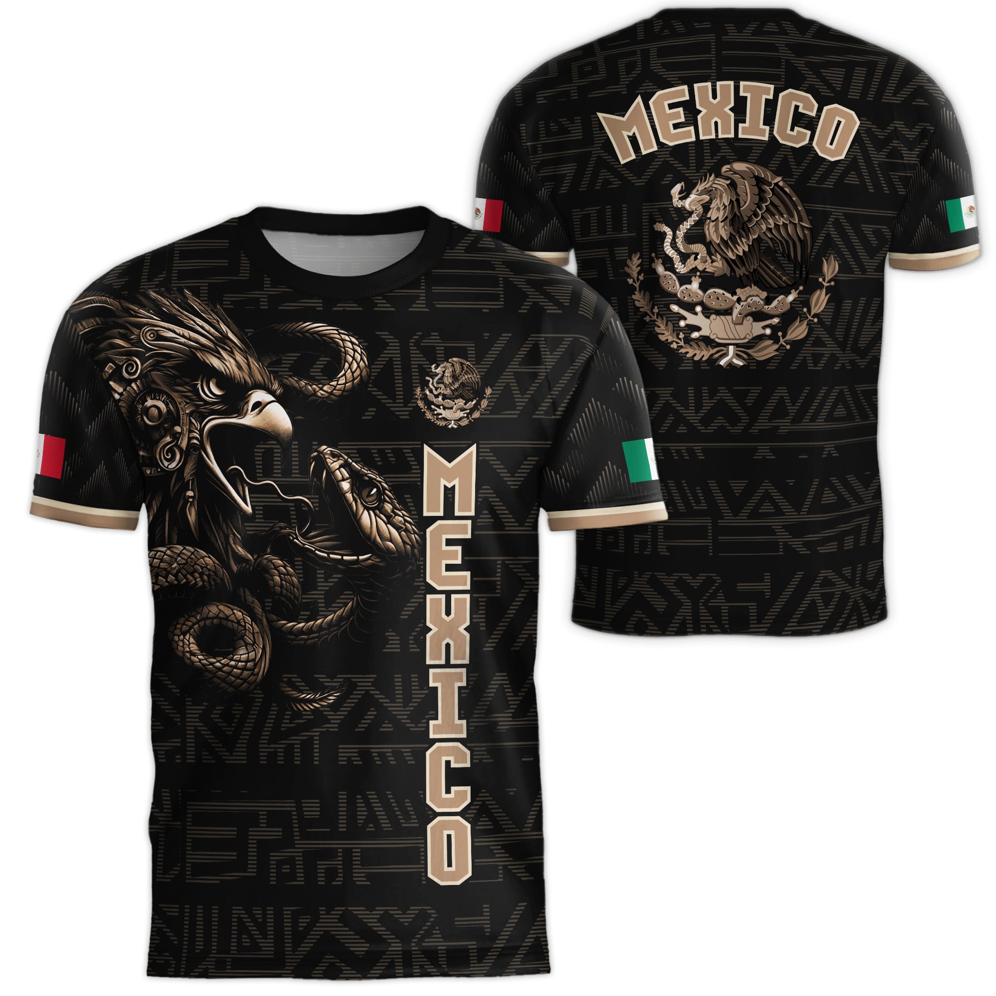Mexico Soccer Jersey Black Gold Eagle Serpent Design
