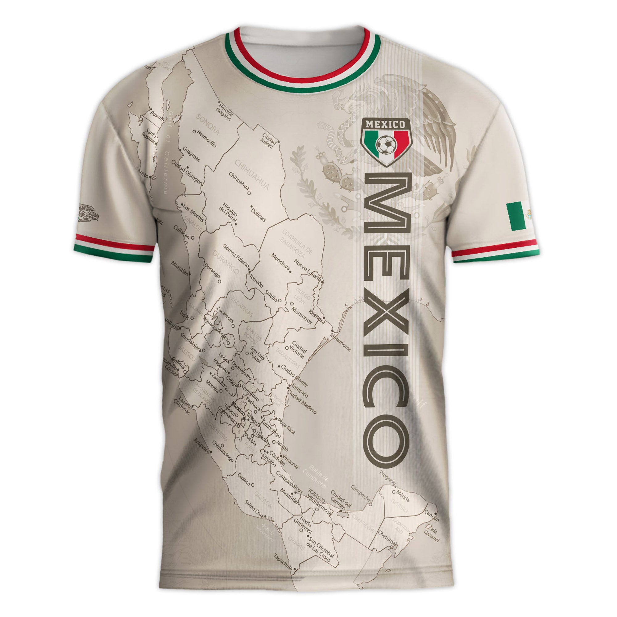 Beige Mexico Soccer Jersey with Map Inspired Design
