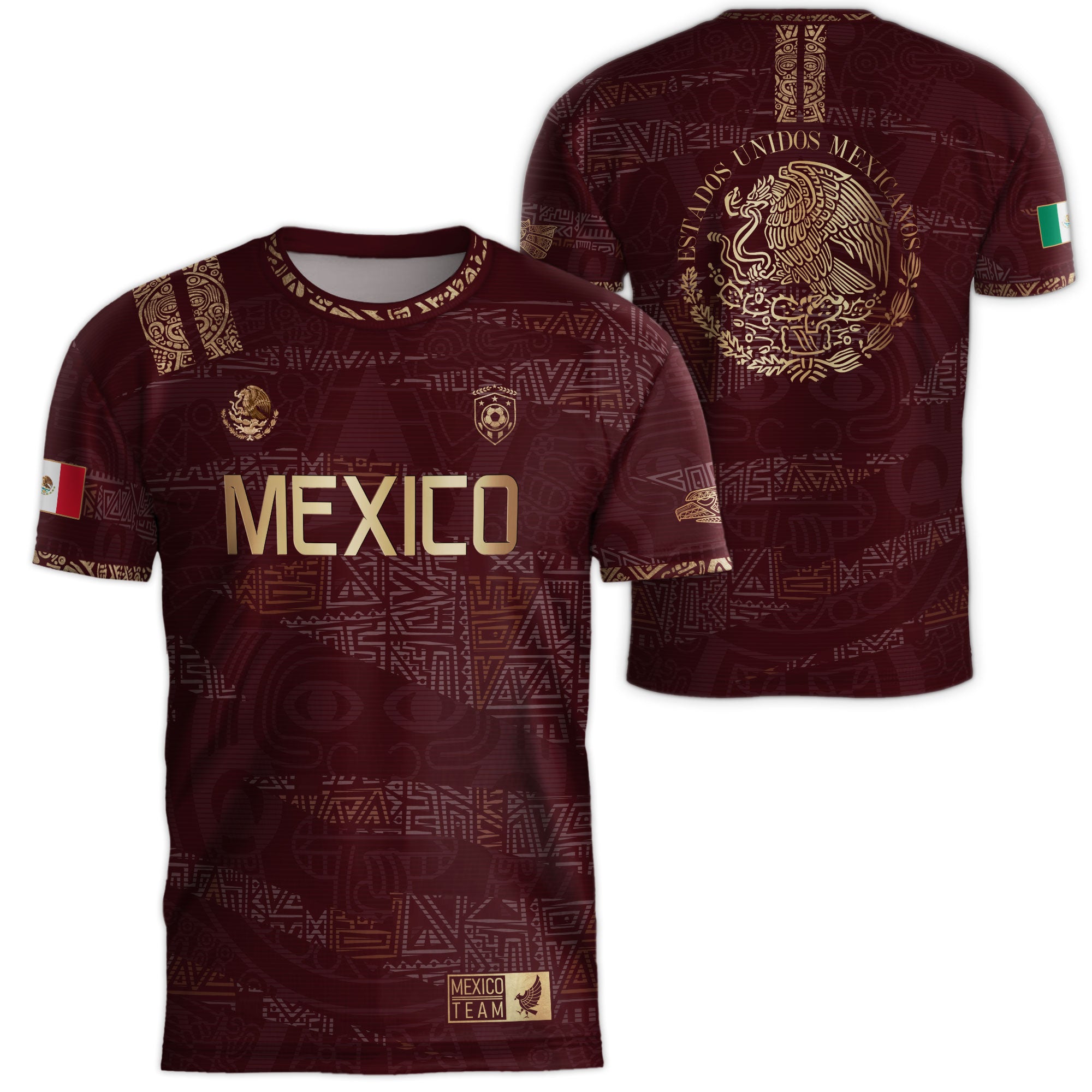 Aztec Heritage Mexico Soccer Jersey in Burgundy Gold with Eagle Crest