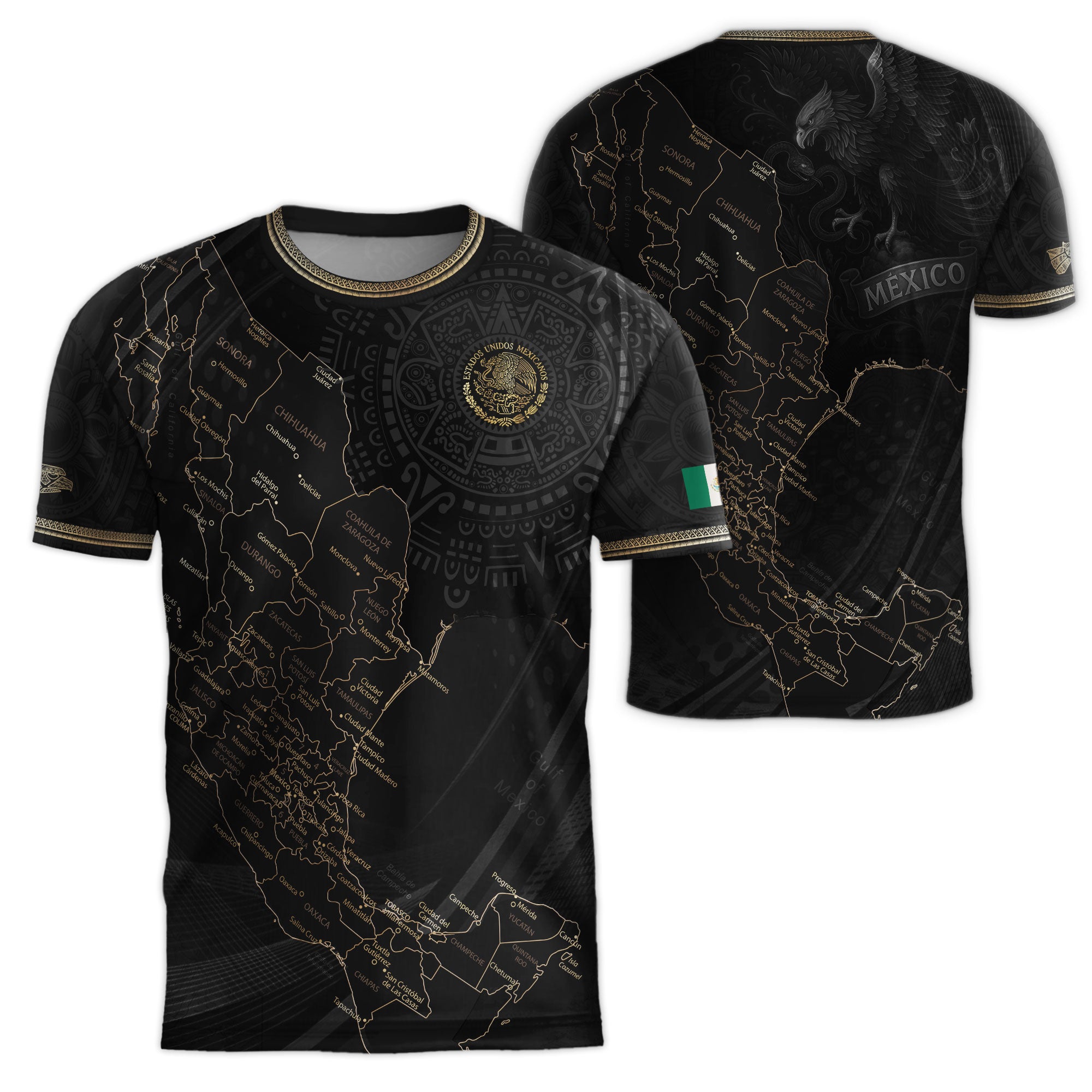 Mexico Black Soccer Jersey with Aztec Sunstone and Heritage Map Design