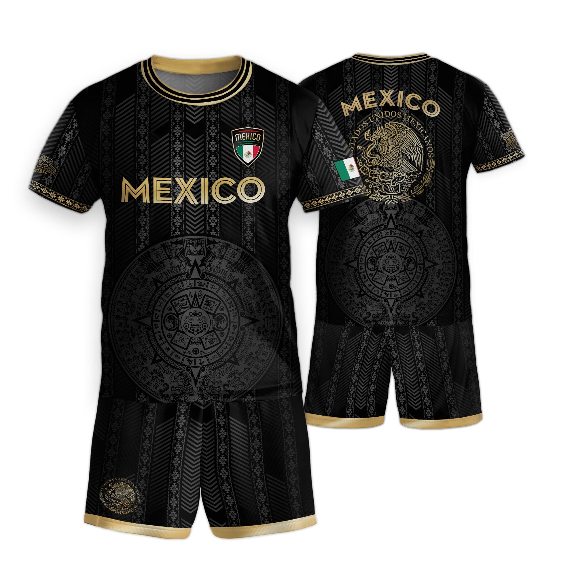 Mexico Kids Black Gold Aztec Calendar Design Soccer Jersey