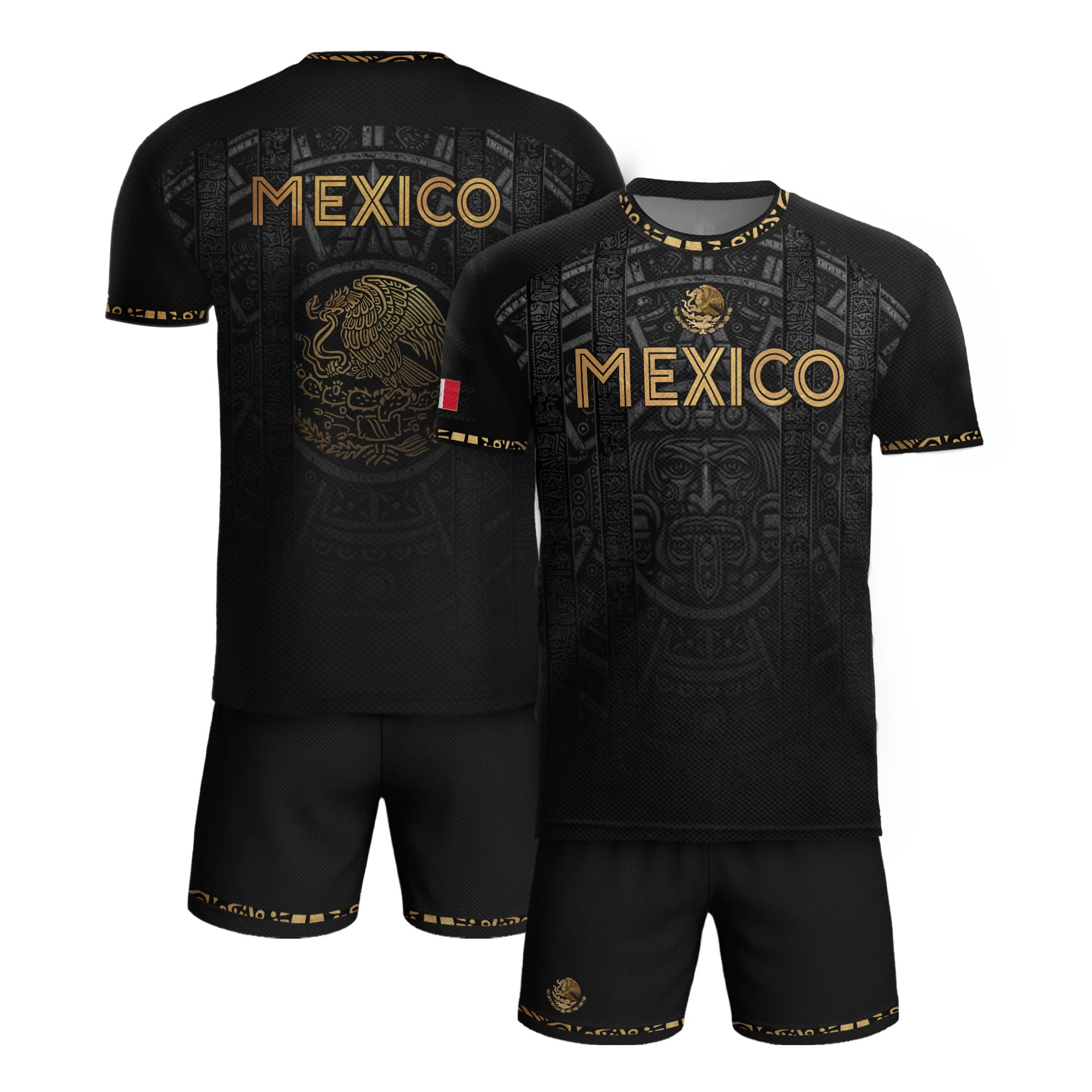 Mexico Heritage Orgullo Mexicano Black Gold Aztec Sun Stone Calendar Soccer Jersey