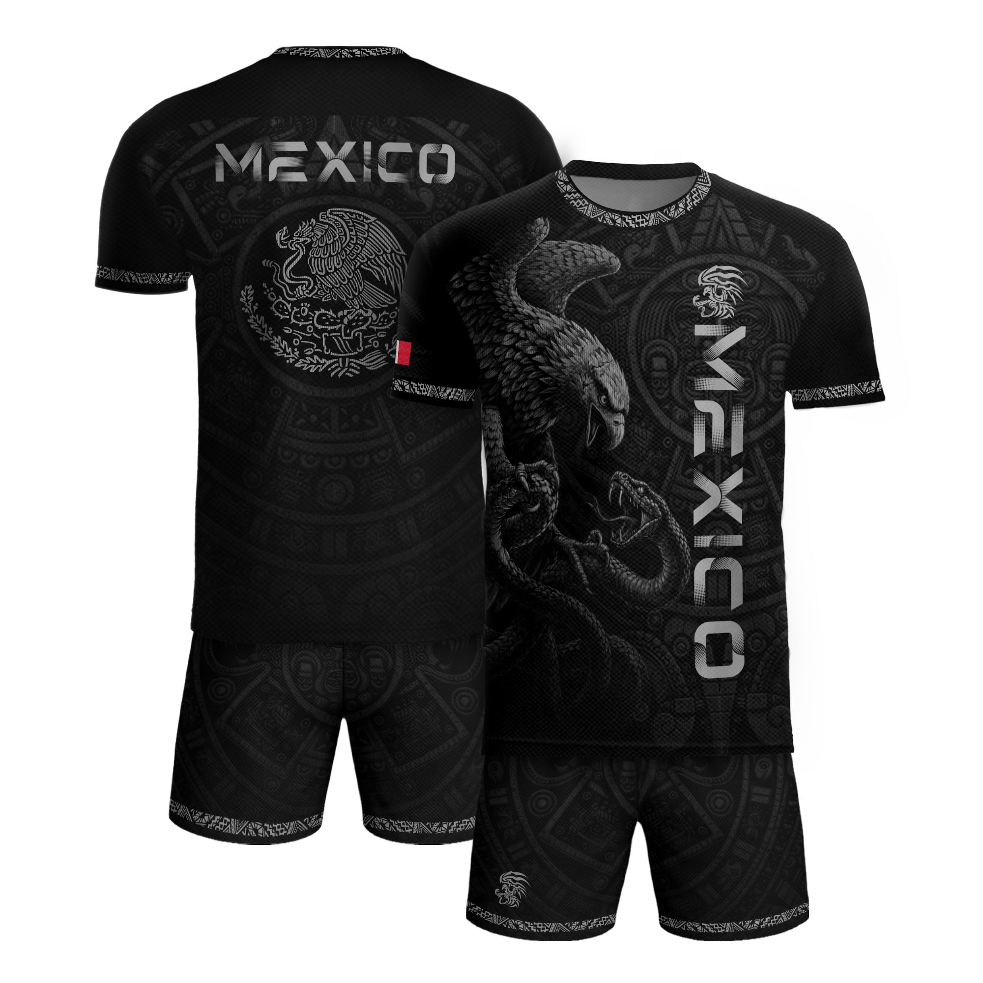 Camiseta de fútbol premium con emblema de águila azteca verde y dorado de México