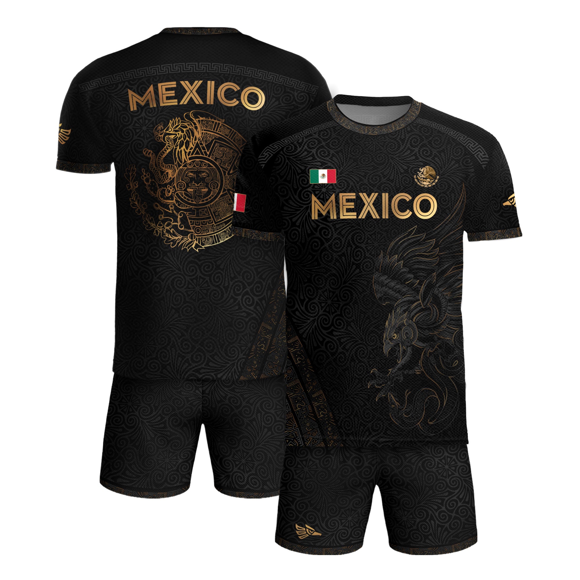 Mexico Heritage Black Gold Eagle Graphic Floral Pattern Pride Soccer Jersey