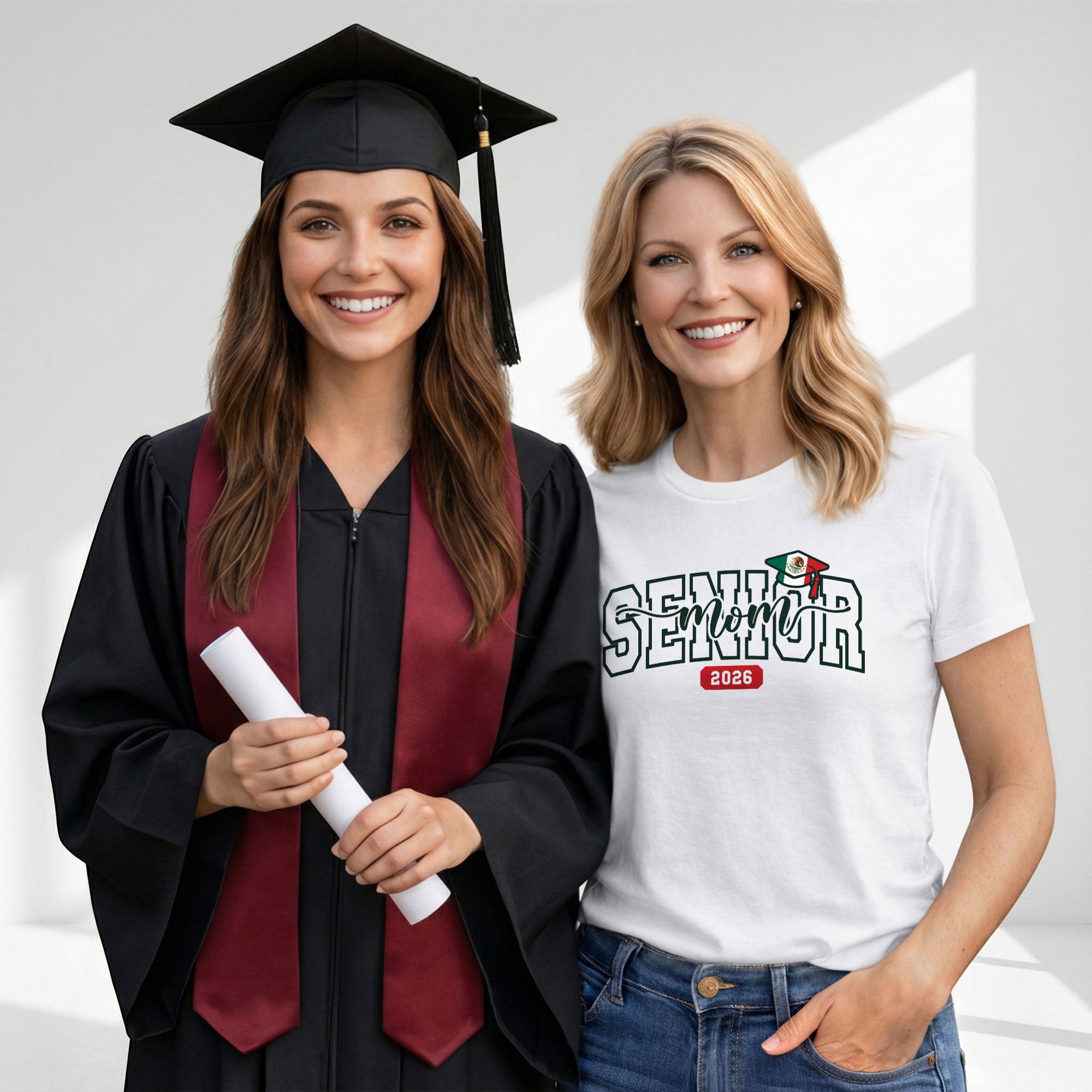 Senior Family 2026 T-Shirt White with Mexico Flag Graduation Cap - Class of 2026 Tee