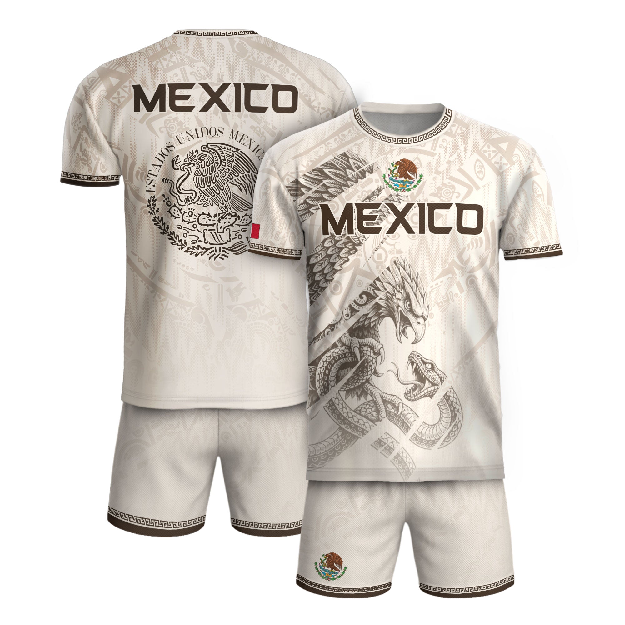 Camiseta de fútbol premium con emblema de águila azteca verde y dorado de México
