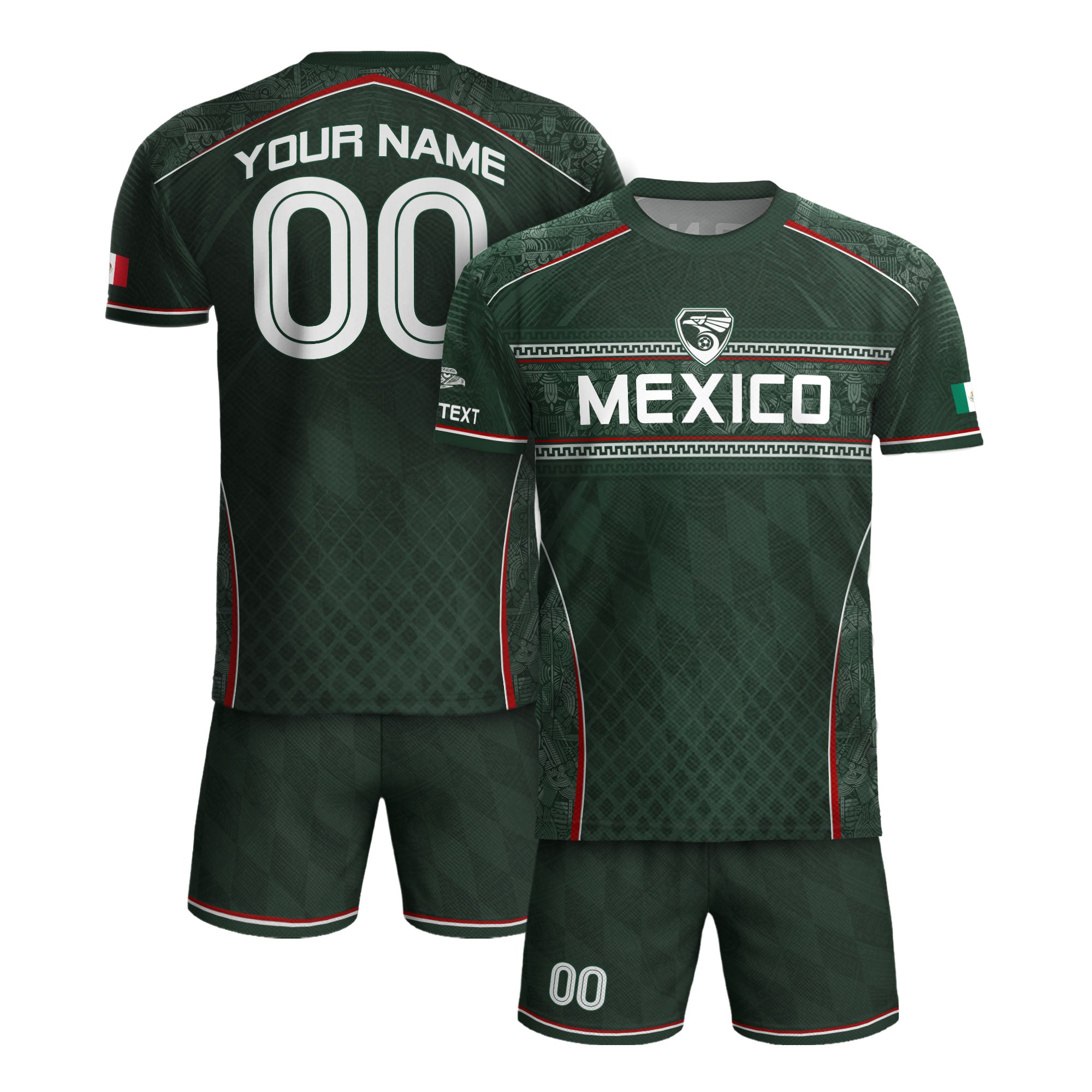 Camiseta de fútbol premium con emblema de águila azteca verde y dorado de México