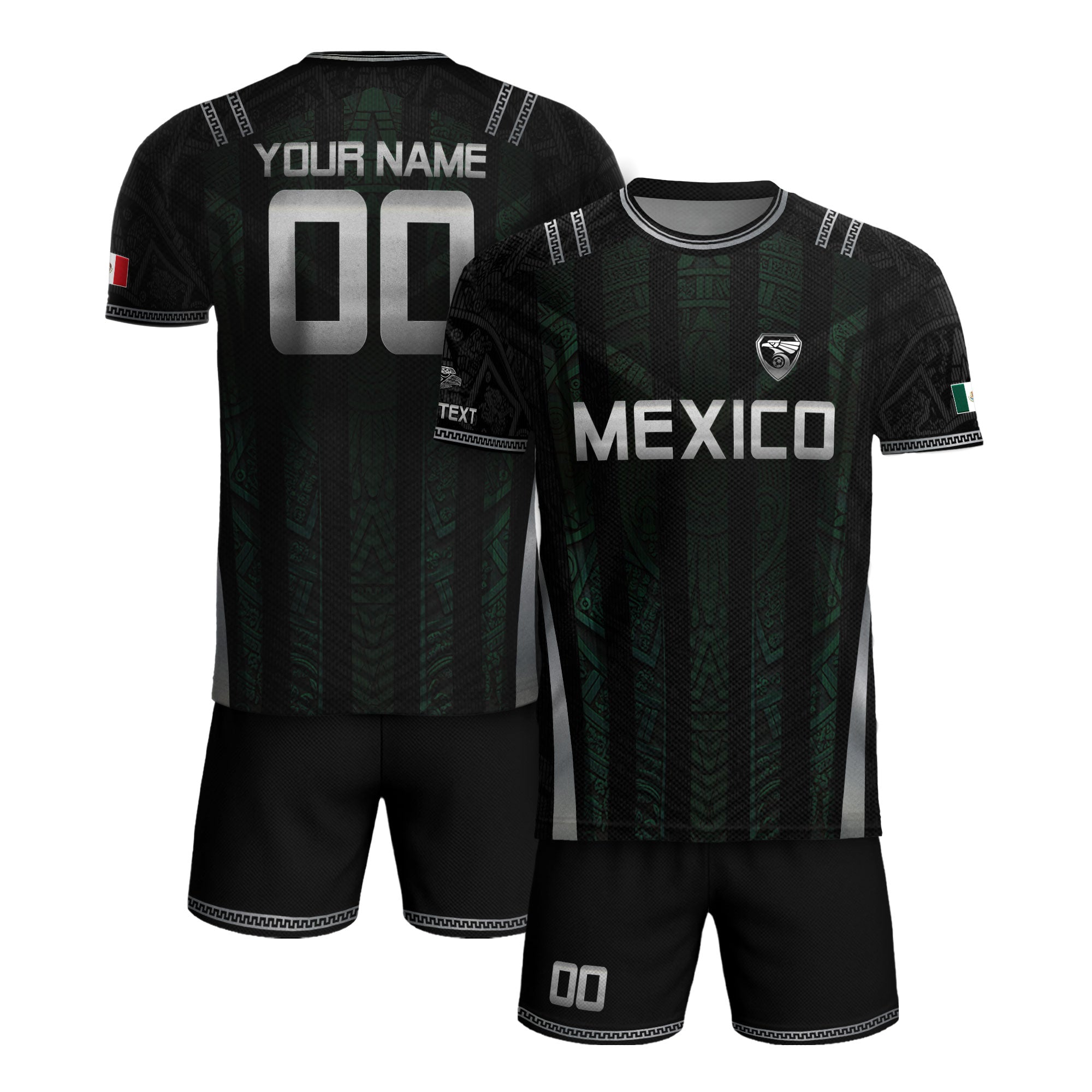 Camiseta de fútbol premium con emblema de águila azteca verde y dorado de México
