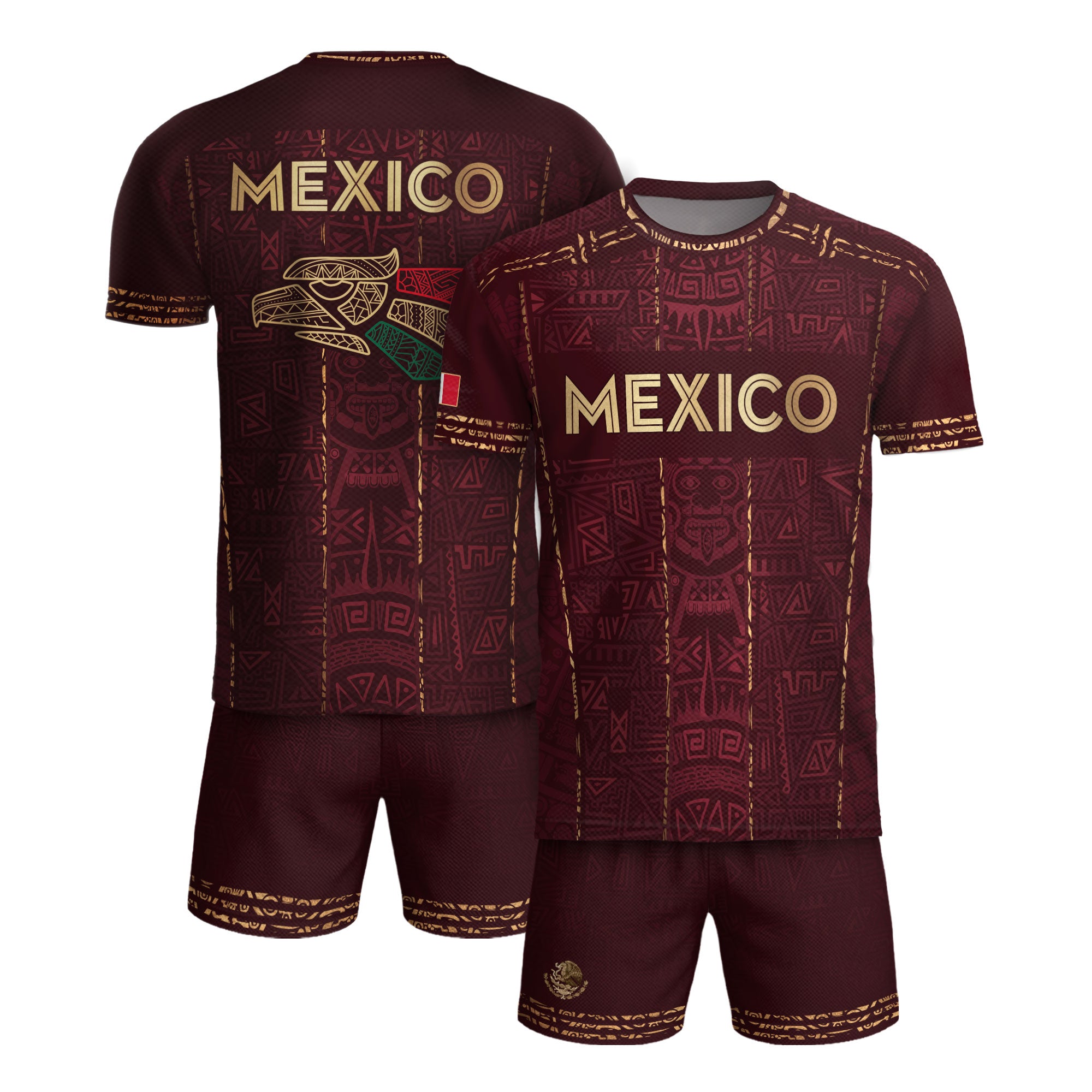 Mexico Soccer Jersey Maroon Aztec Heritage - Mexico National Team Fan Football Shirt