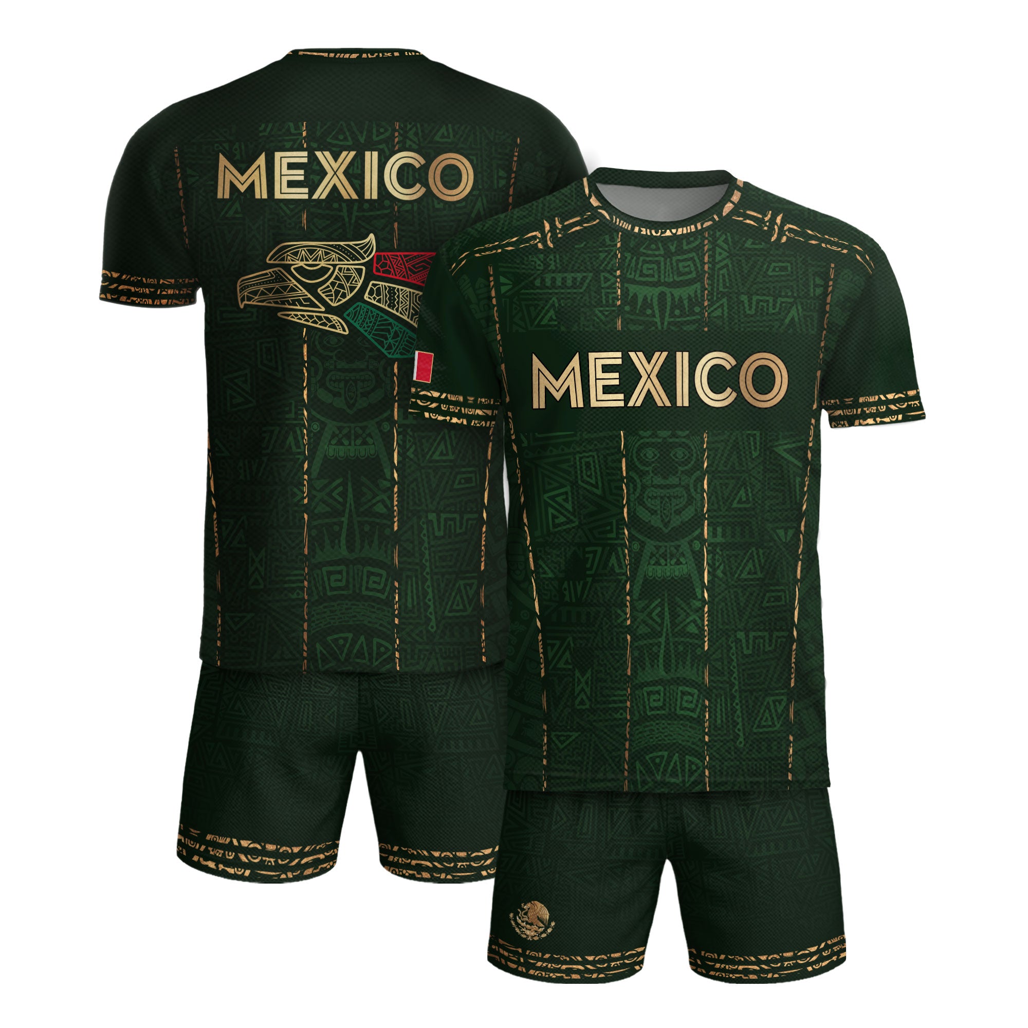 Mexico Soccer Jersey Green Pattern, Stylish Aztec Football Shirt Fans