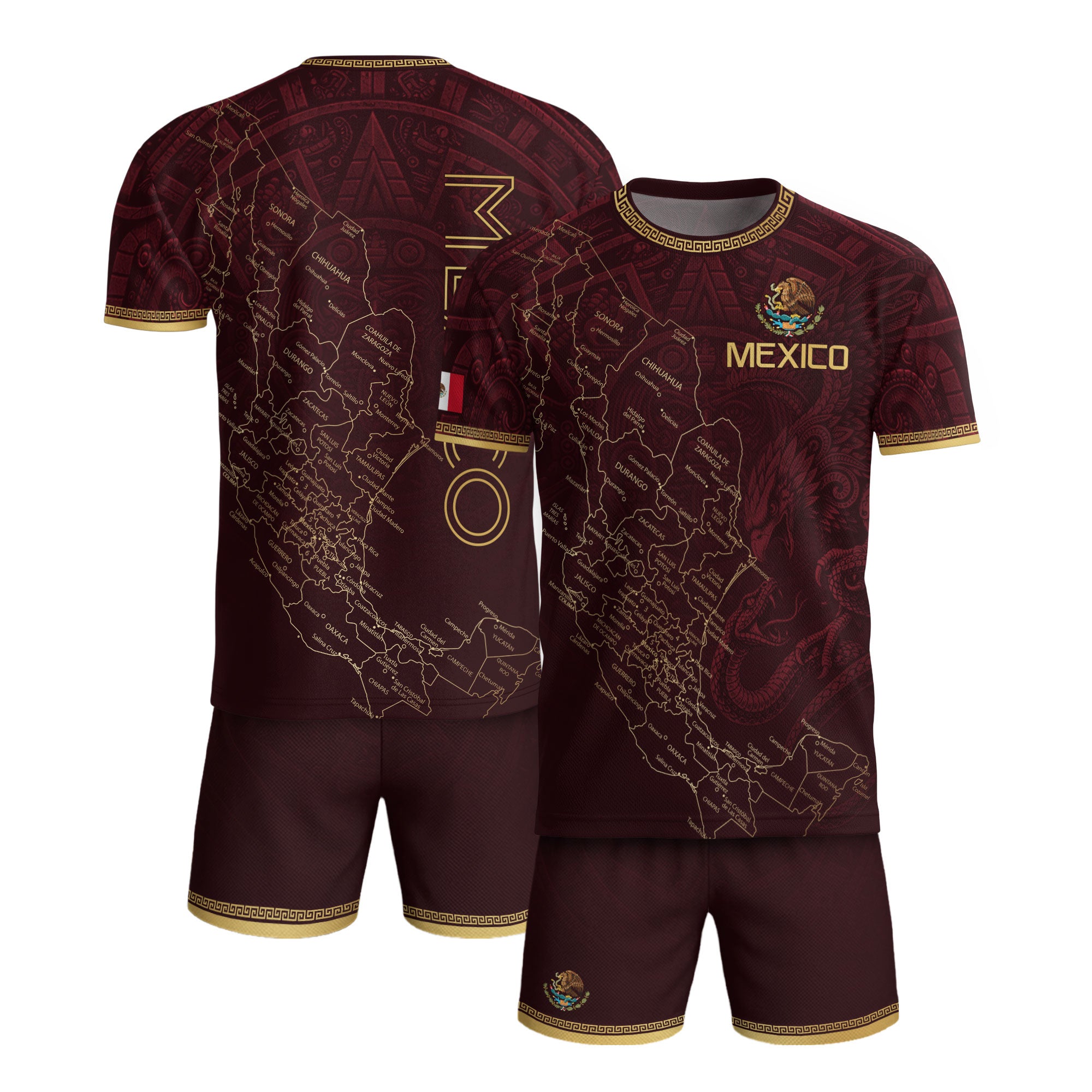 Men's Burgundy Mexico Map Eagle & Snake Graphic T-Shirt – Mexico Country Outline Print Tee