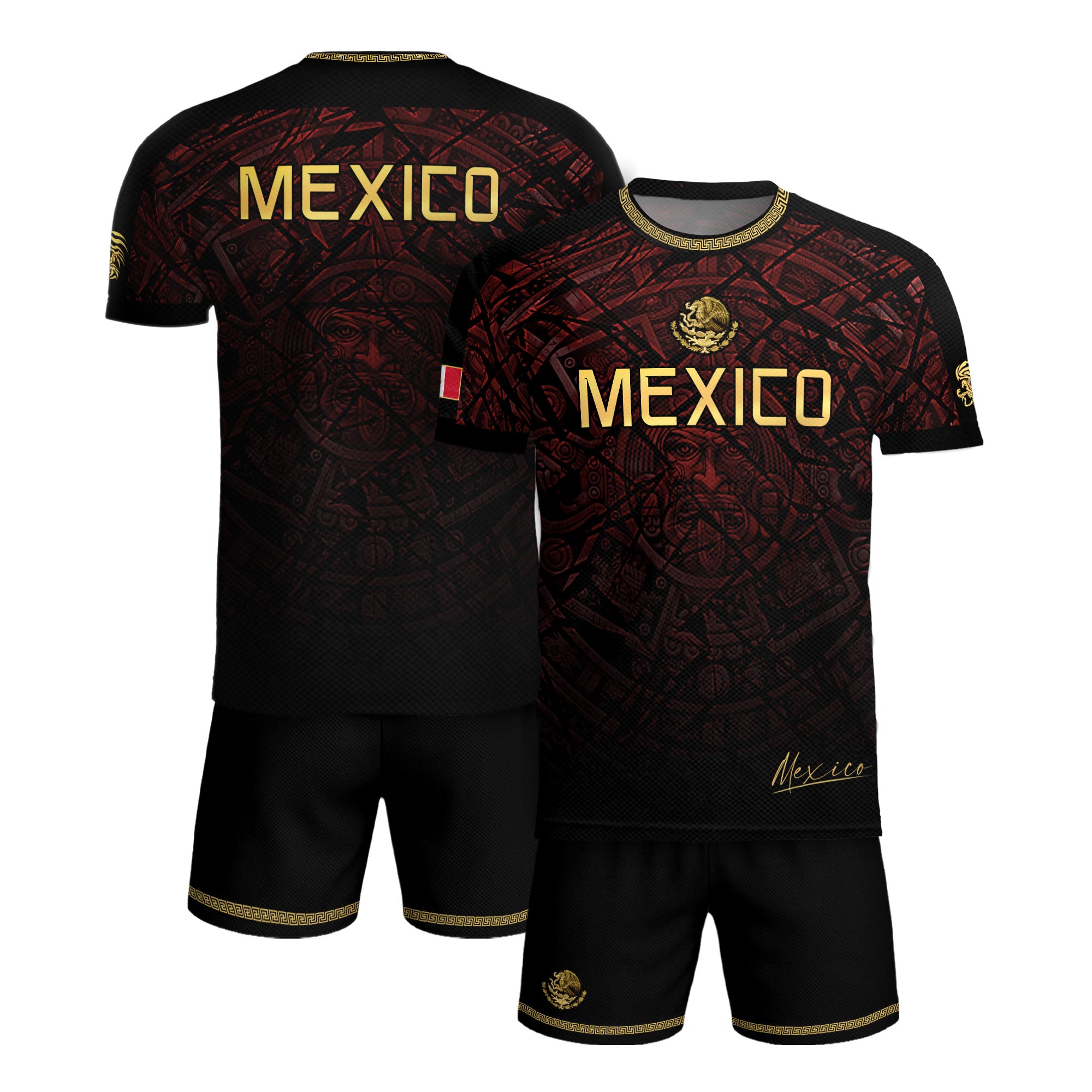 Mexico Football Jersey Maroon Gold Aztec Style – Breathable Shirt for Soccer Fans