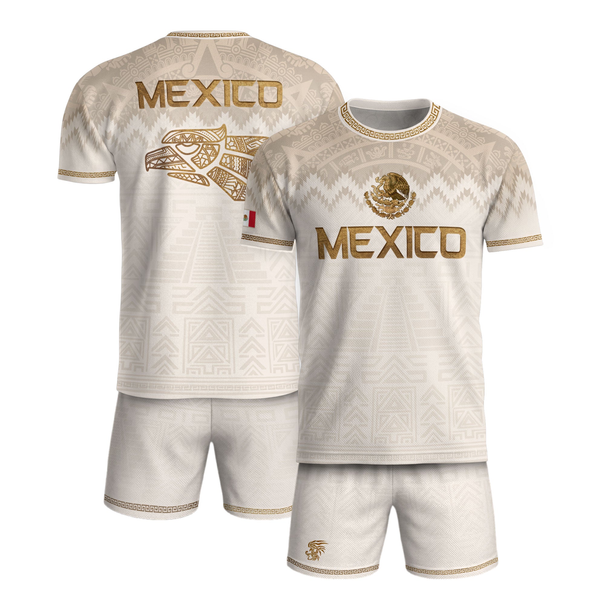 Men's Cream Beige Mexico Eagle Graphic T-Shirt – Aztec Inspired Heritage Print Tee