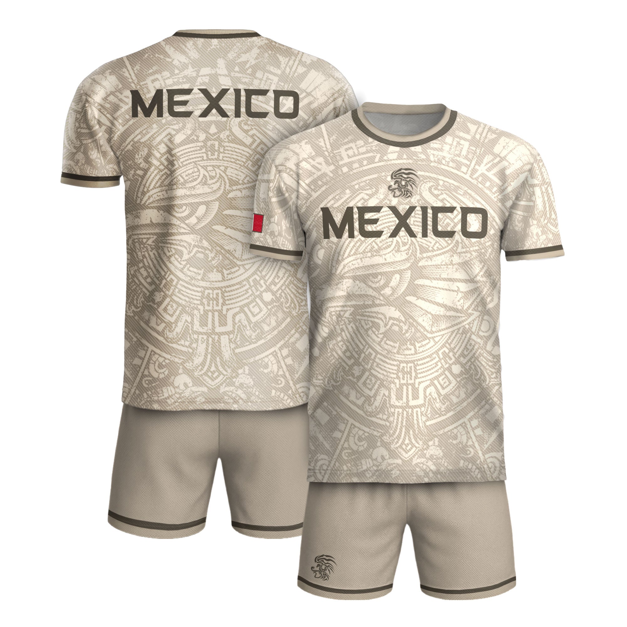 Mexico Soccer Jersey Beige Aztec Eagle - Modern Heritage Football Fan Tee