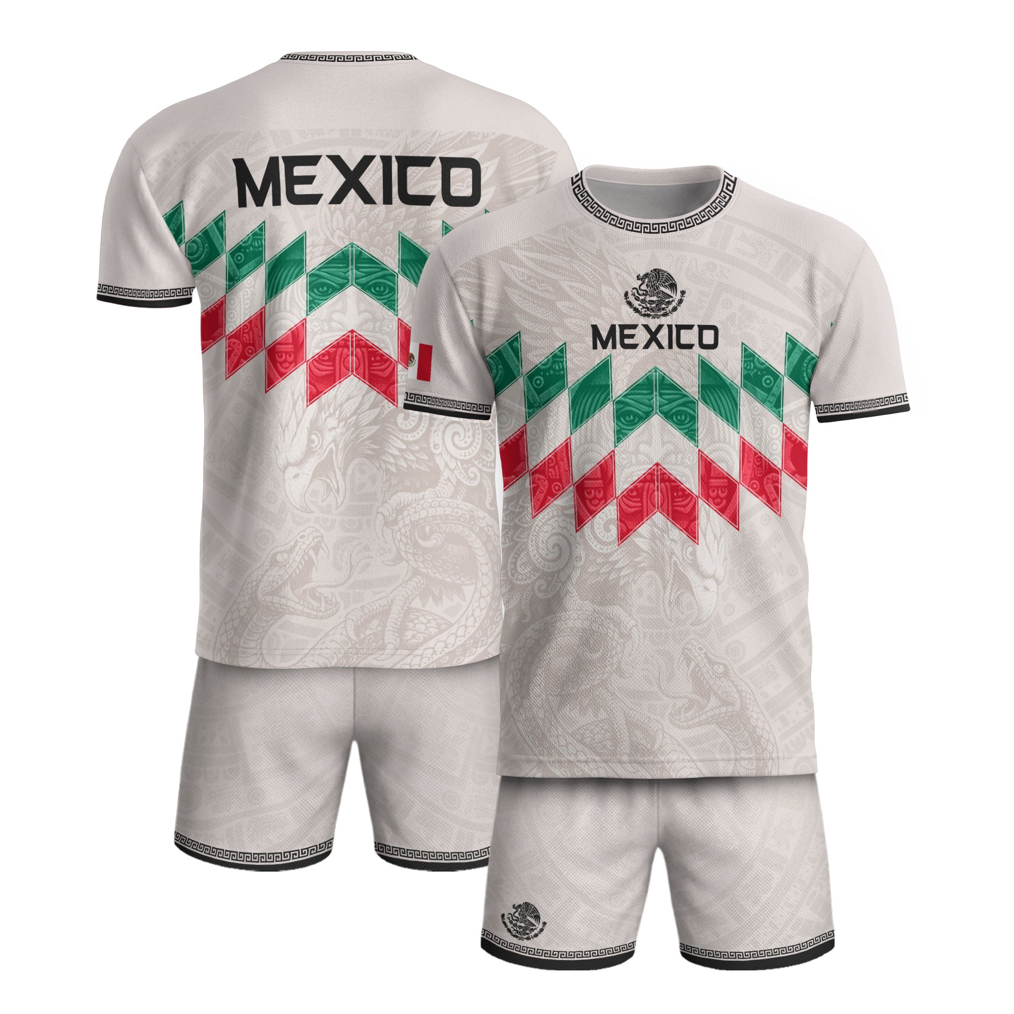 Mexico Soccer Jersey White Chevron Aztec - Mexico National Team Fan Heritage Shirt
