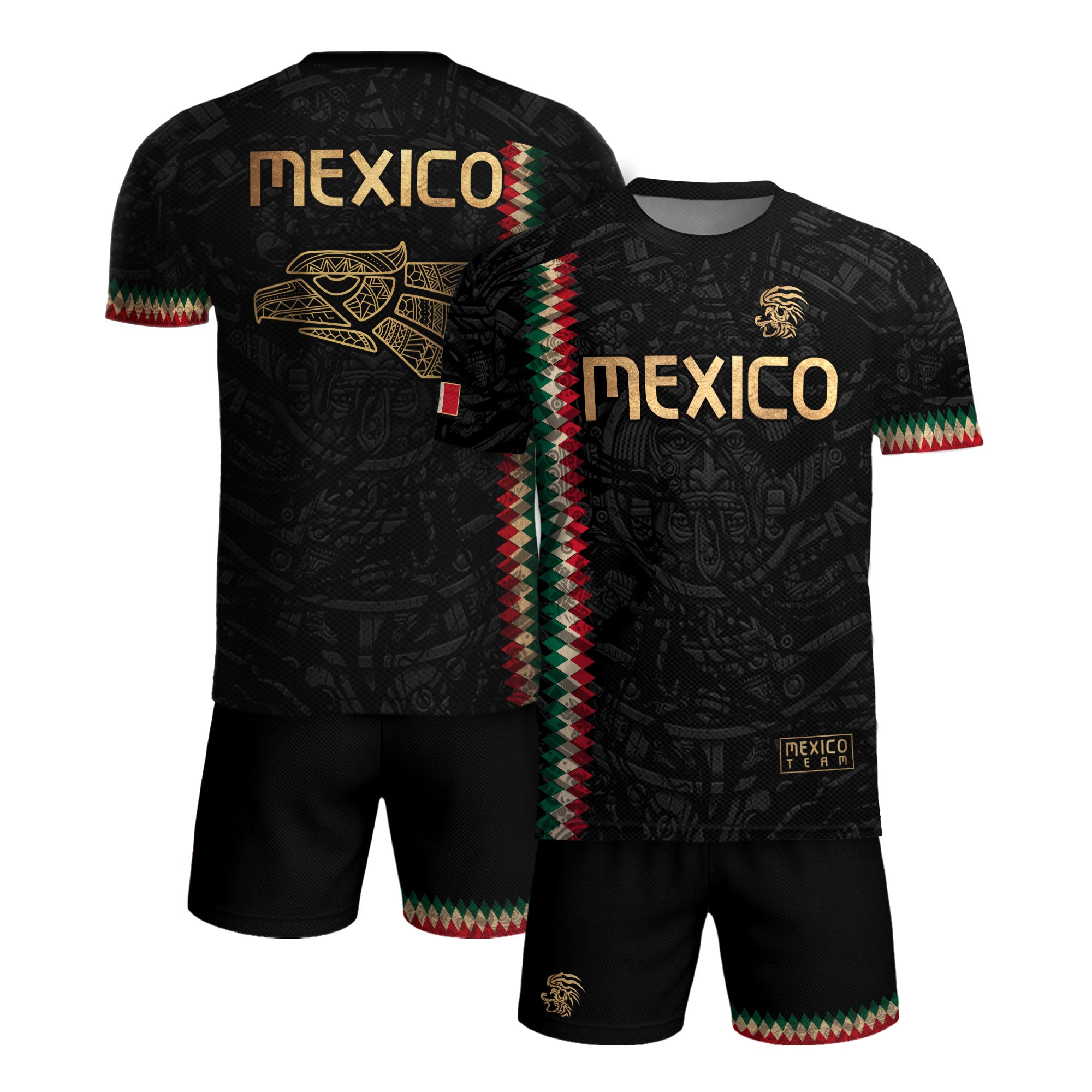 Mexico Soccer Jersey Black Gold Aztec Heritage - Mexico National Team Fan Football Shirt