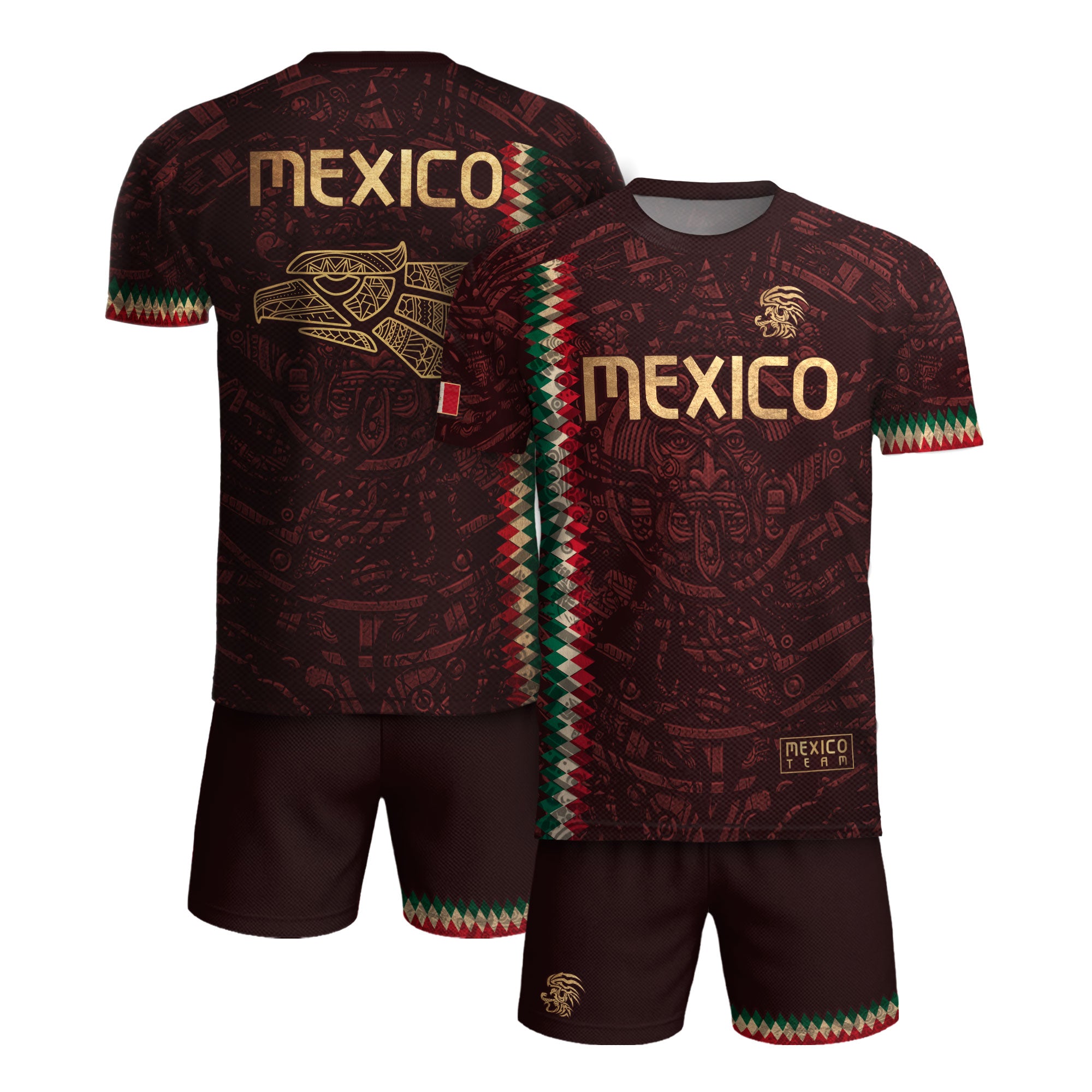 Mexico Soccer Jersey Maroon Gold Aztec Heritage - Mexico National Team Fan Football Shirt