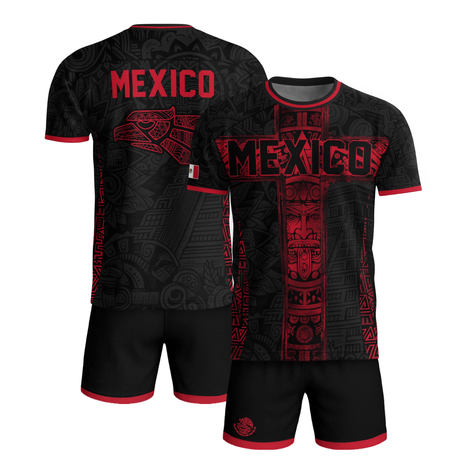 Camiseta de fútbol premium con emblema de águila azteca verde y dorado de México