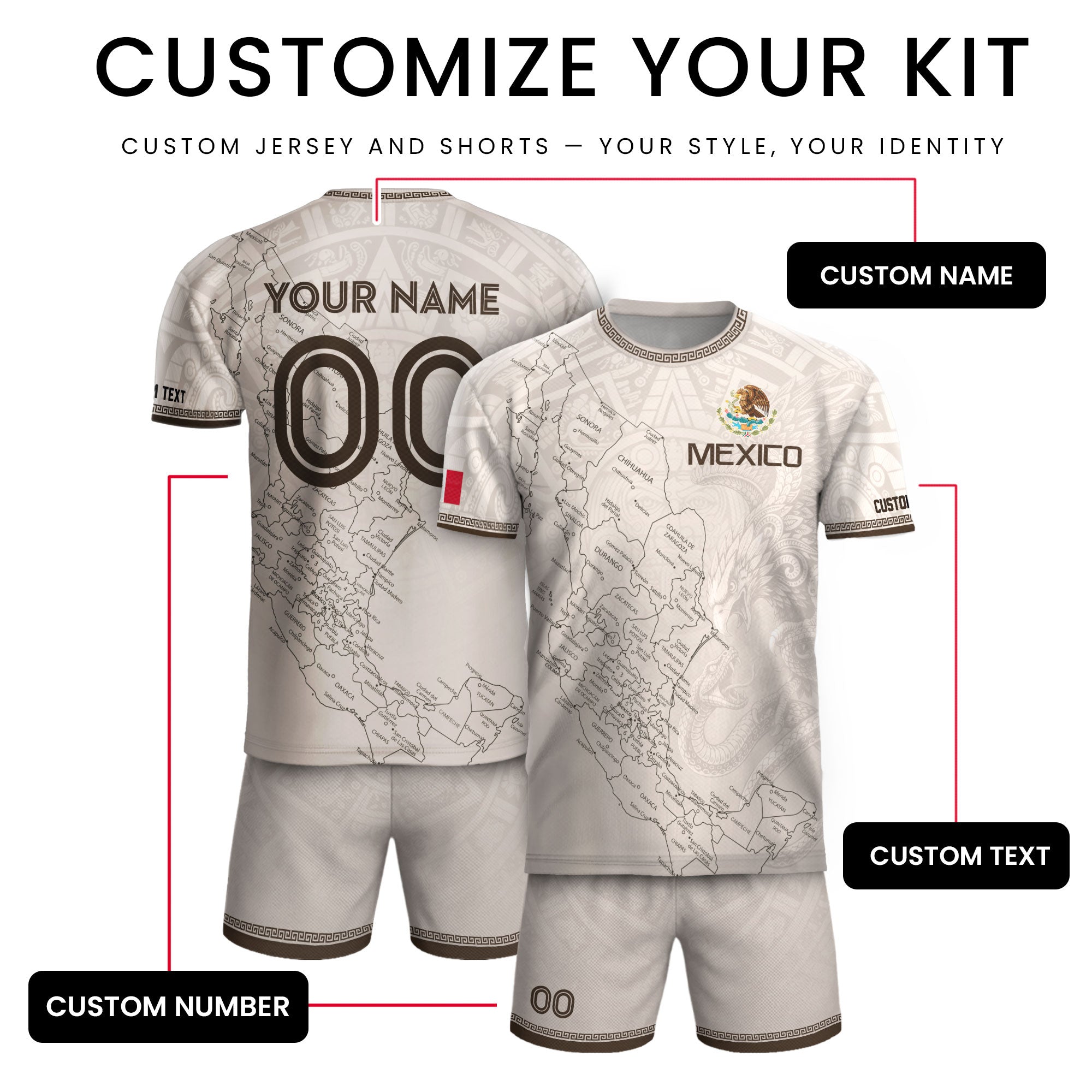 Mexico Soccer Jersey Custom Name - Vintage Map & Eagle Heritage White Football Shirt