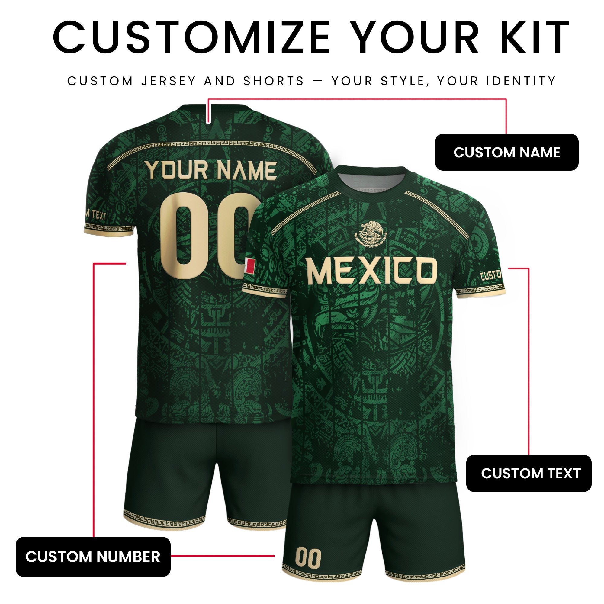 Custom Mexico Soccer Jersey Aztec Calendar Green Heritage Personalized Football Shirt