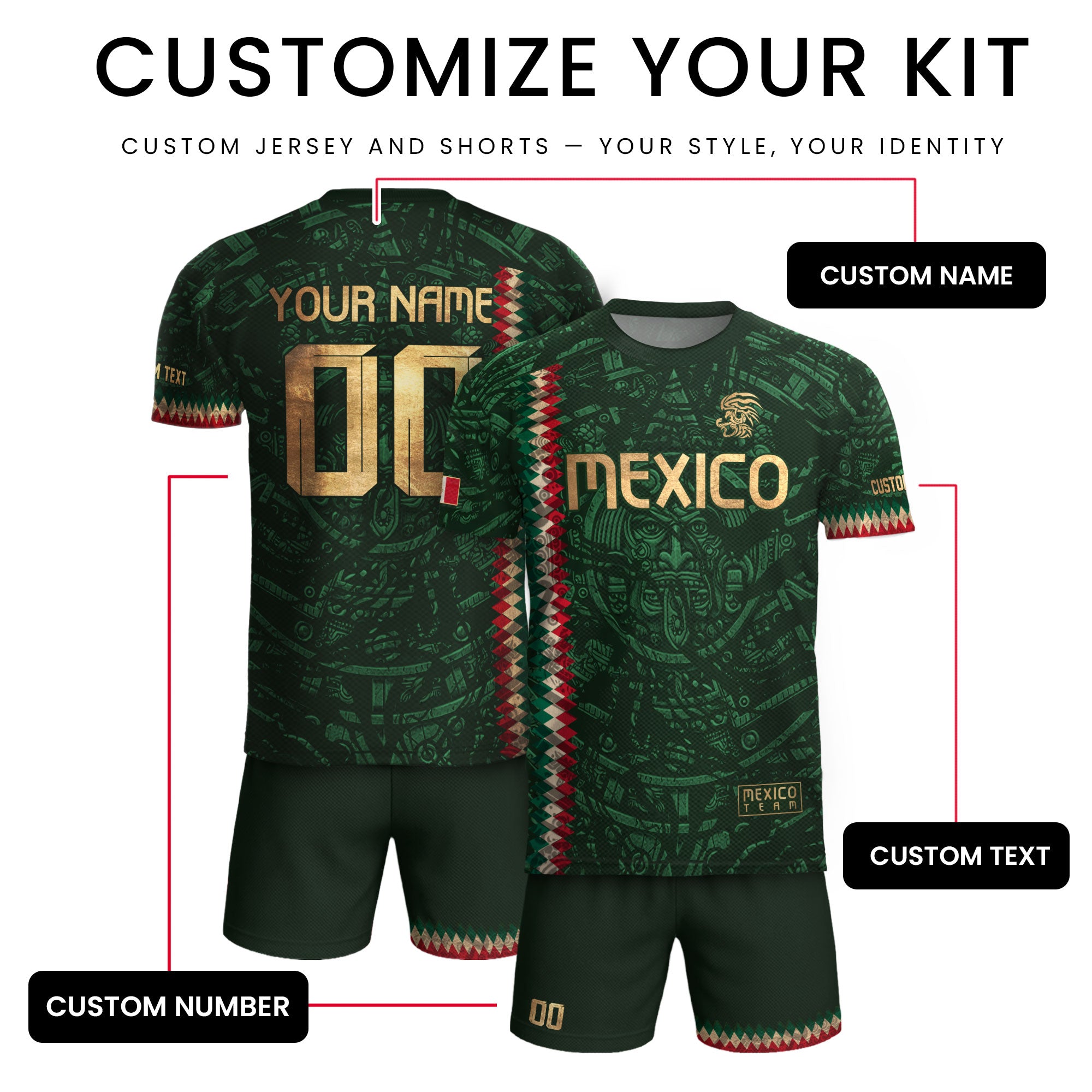 Custom Mexico Soccer Jersey Men Women Green Gold Mexican Football Jersey Playera De Mexico Jersey De Mexico