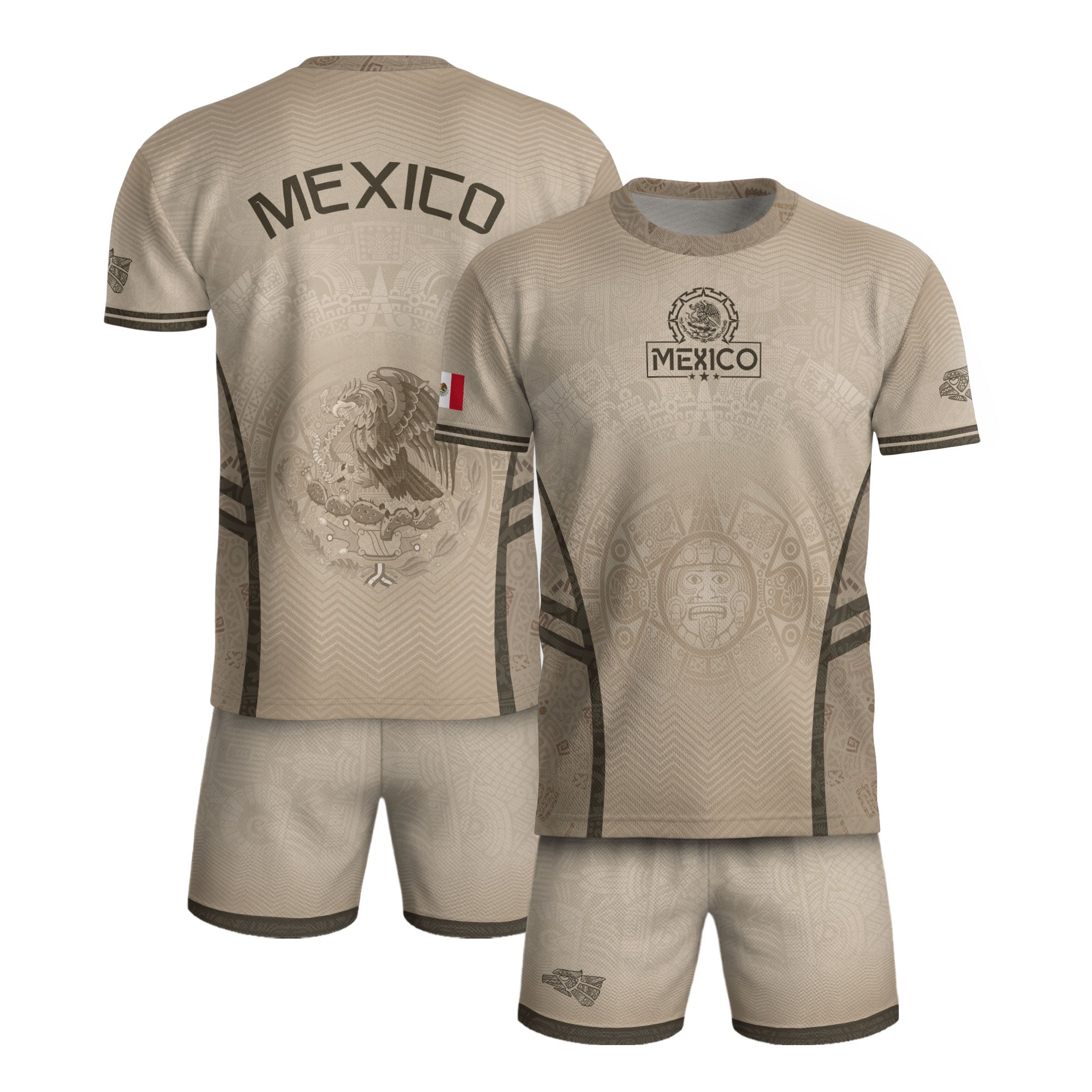 Camiseta de fútbol premium con emblema de águila azteca verde y dorado de México