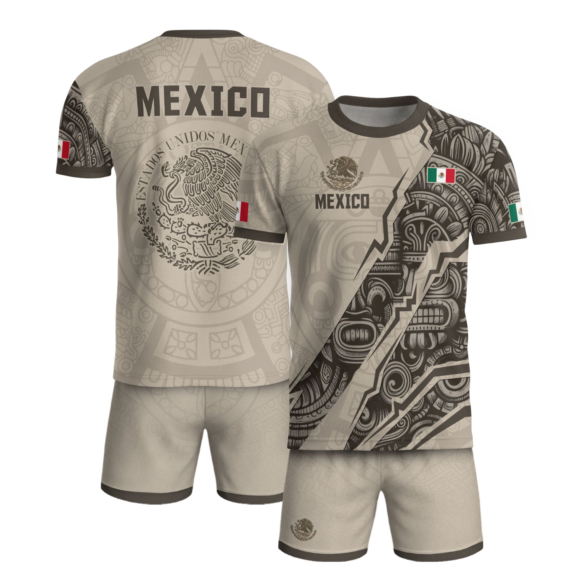 Camiseta de fútbol de la herencia del guerrero azteca del águila dorada negra de México