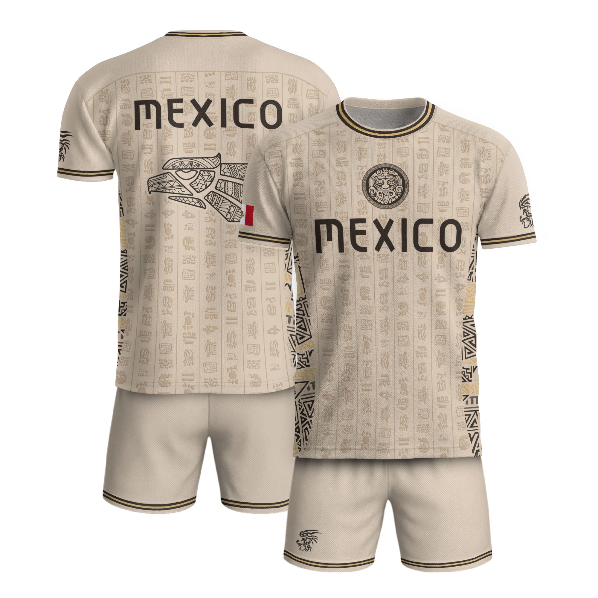 Beige Mexico Soccer Jersey Aztec Heritage Pattern Mexican Football Shirt Unisex
