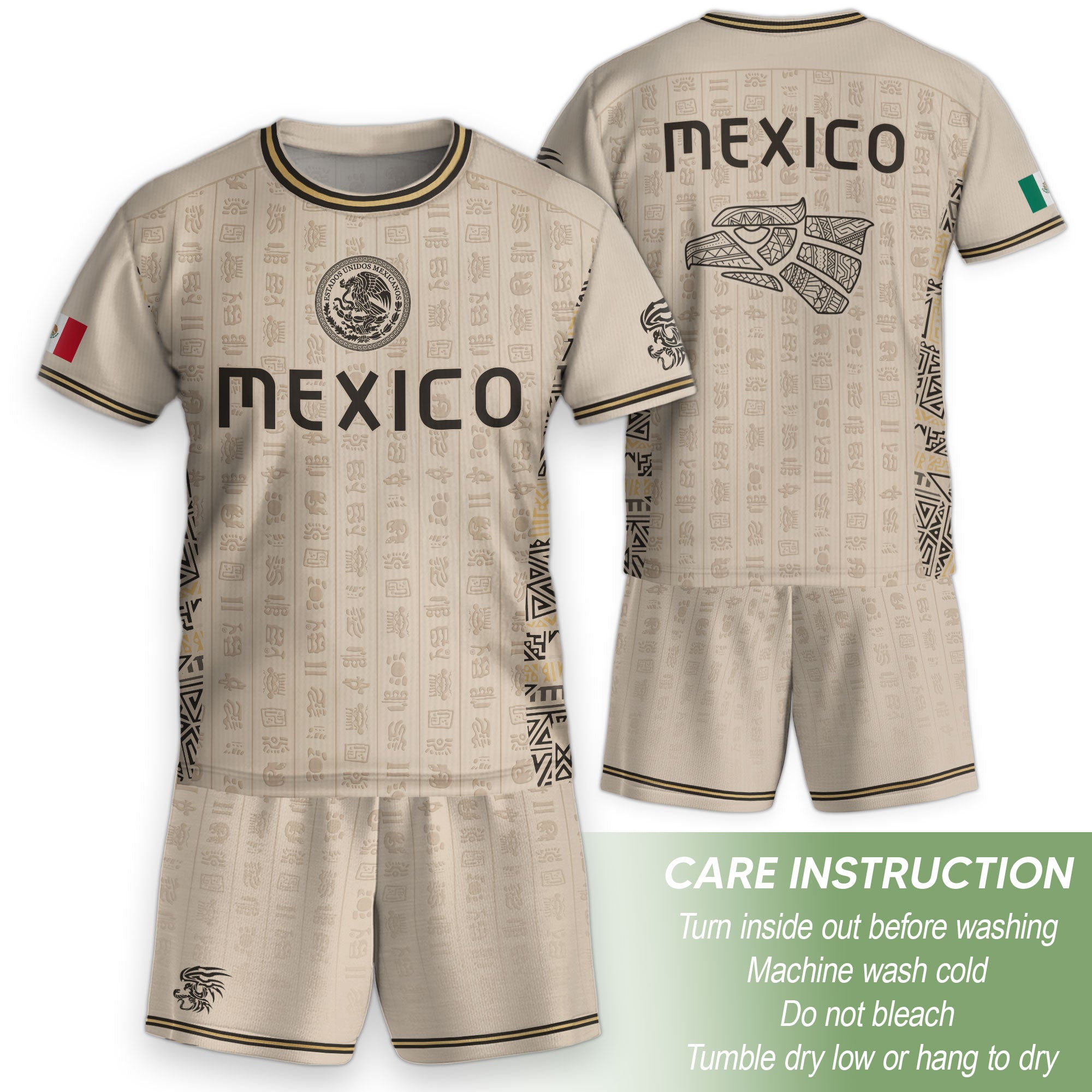 Camiseta de fútbol juvenil con estampado vertical del Águila Dorada Negra de México
